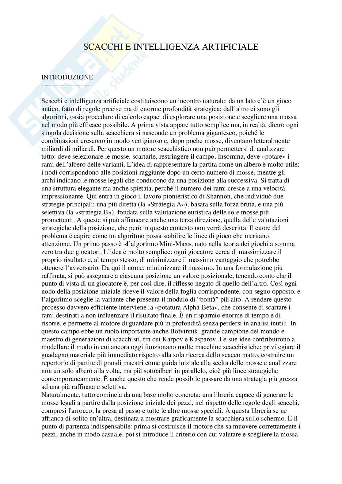 Scacchi e Intelligenza Artificiale Pag. 1