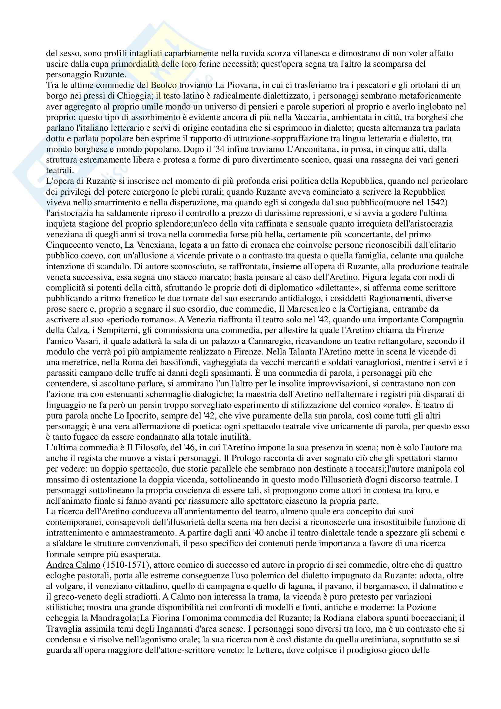 Letteratura italiana - Ruzante e il teatro tra Venezia e Padova Pag. 2