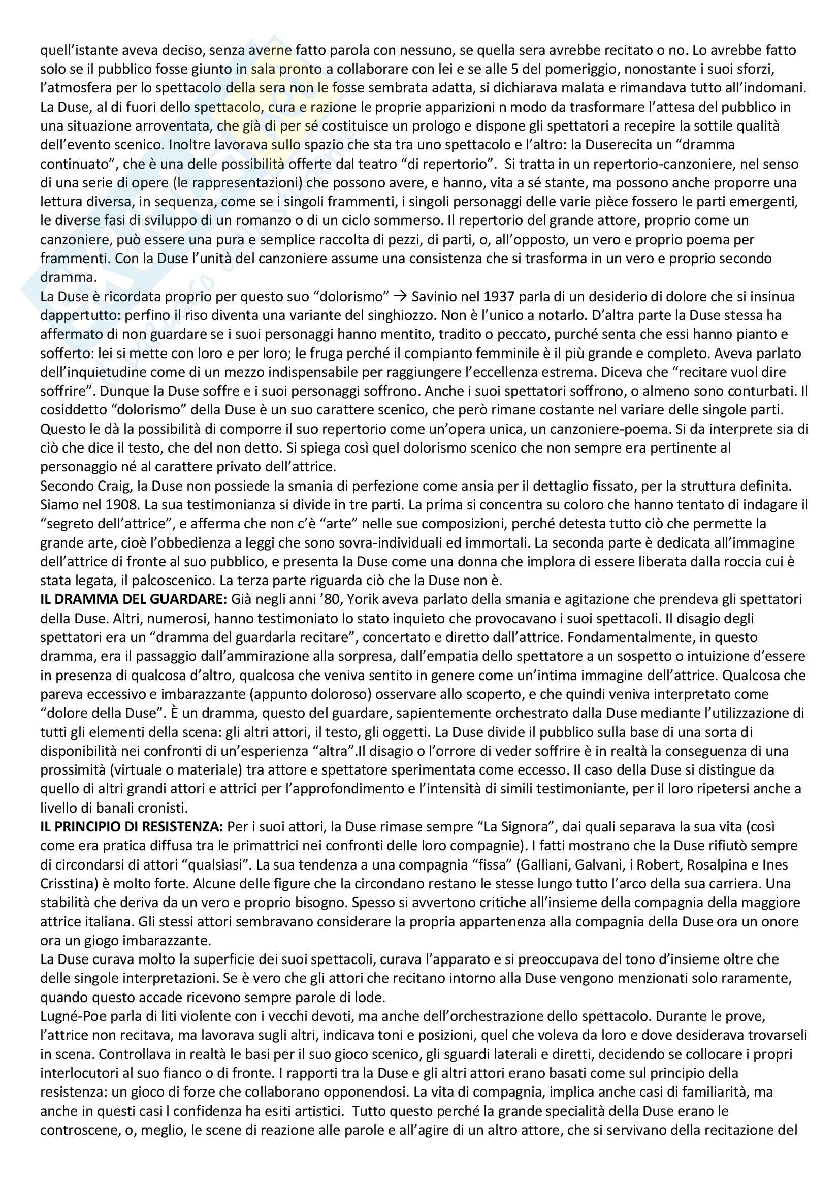 Riassunto esame Storia del teatro e dello spettacolo, prof. Pietrini, libro consigliato Il teatro di Eleonora Duse, Schino Pag. 2
