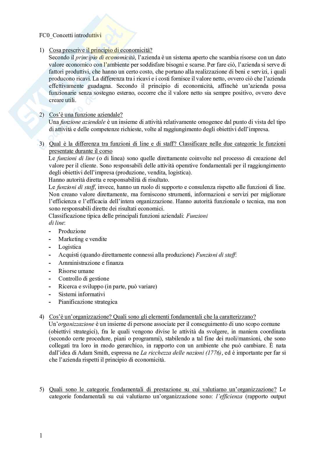 Domande aperte Economia e organizzazione aziendale Pag. 1