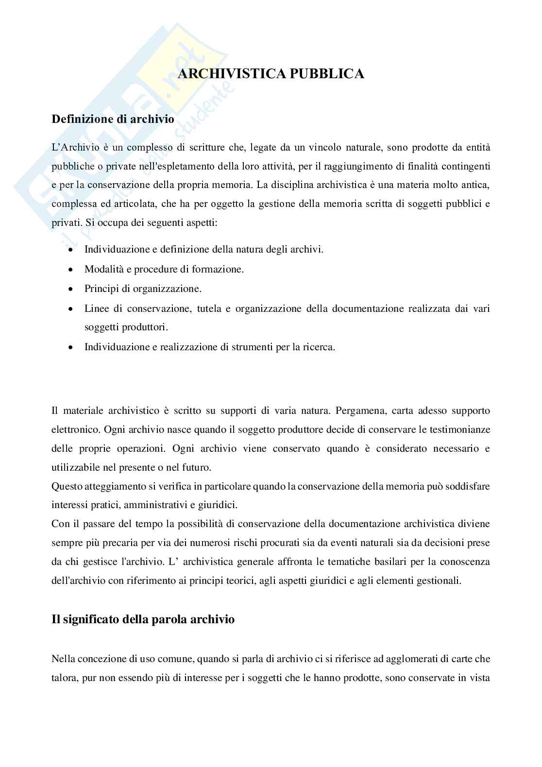 Riassunto esame Archivistica pubblica, Prof. Giambastiani Laura, libro consigliato Archivistica pubblica, Antonio Romiti Pag. 1