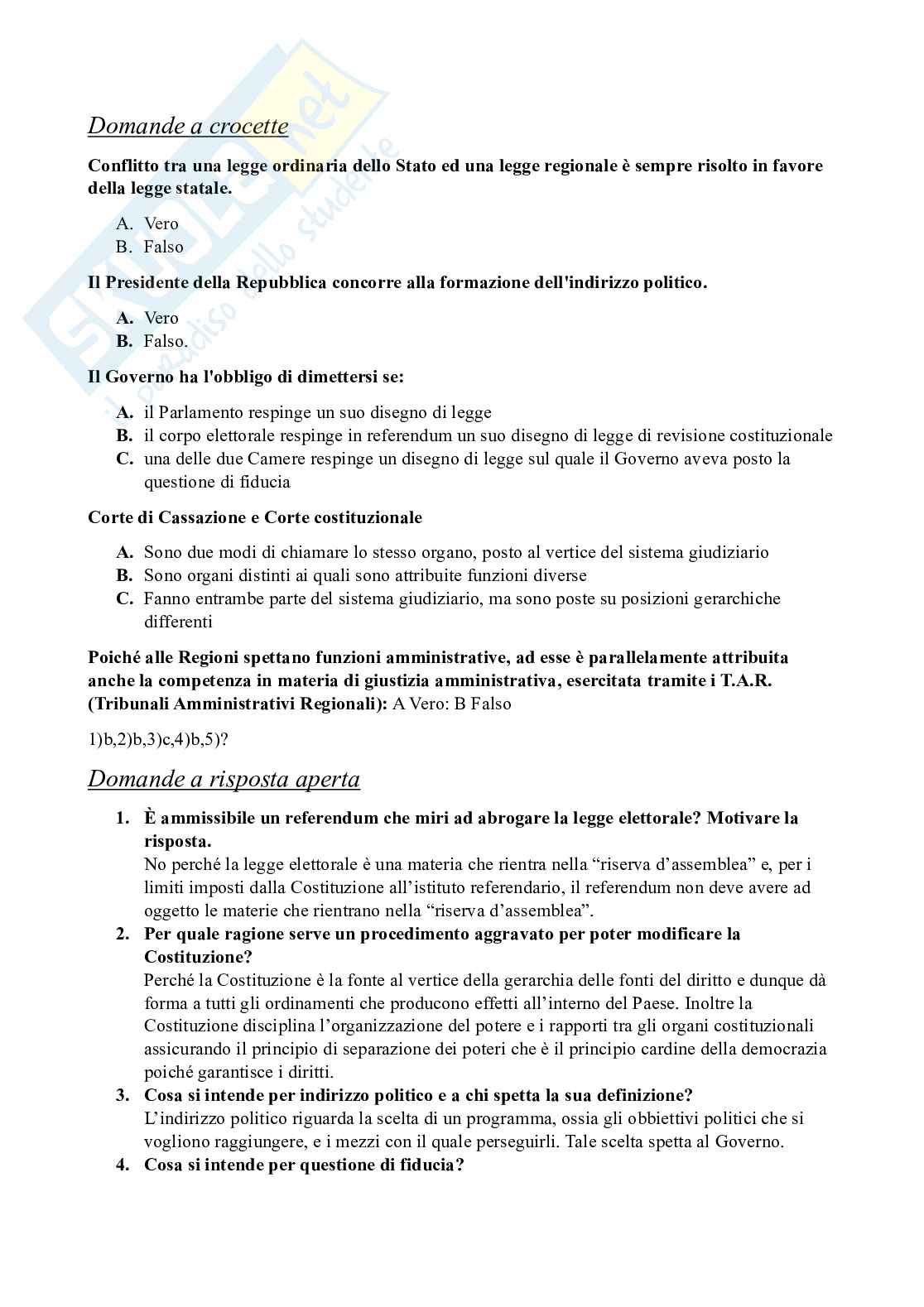 Domande e risposte di Diritto pubblico Pag. 1
