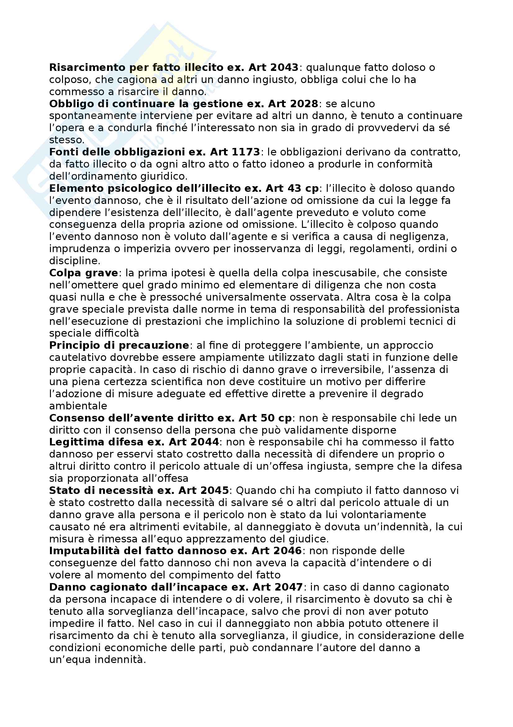 Scheda riassuntiva di Diritto civile: l'illecito, prof. Piccinini Valentina, libro consigliato La responsabilità civile: atti illeciti, rischio, danno, Trimarchi e Le nuove frontiere della responsabilità civile, Annunziata, Milano, 2016 Pag. 1