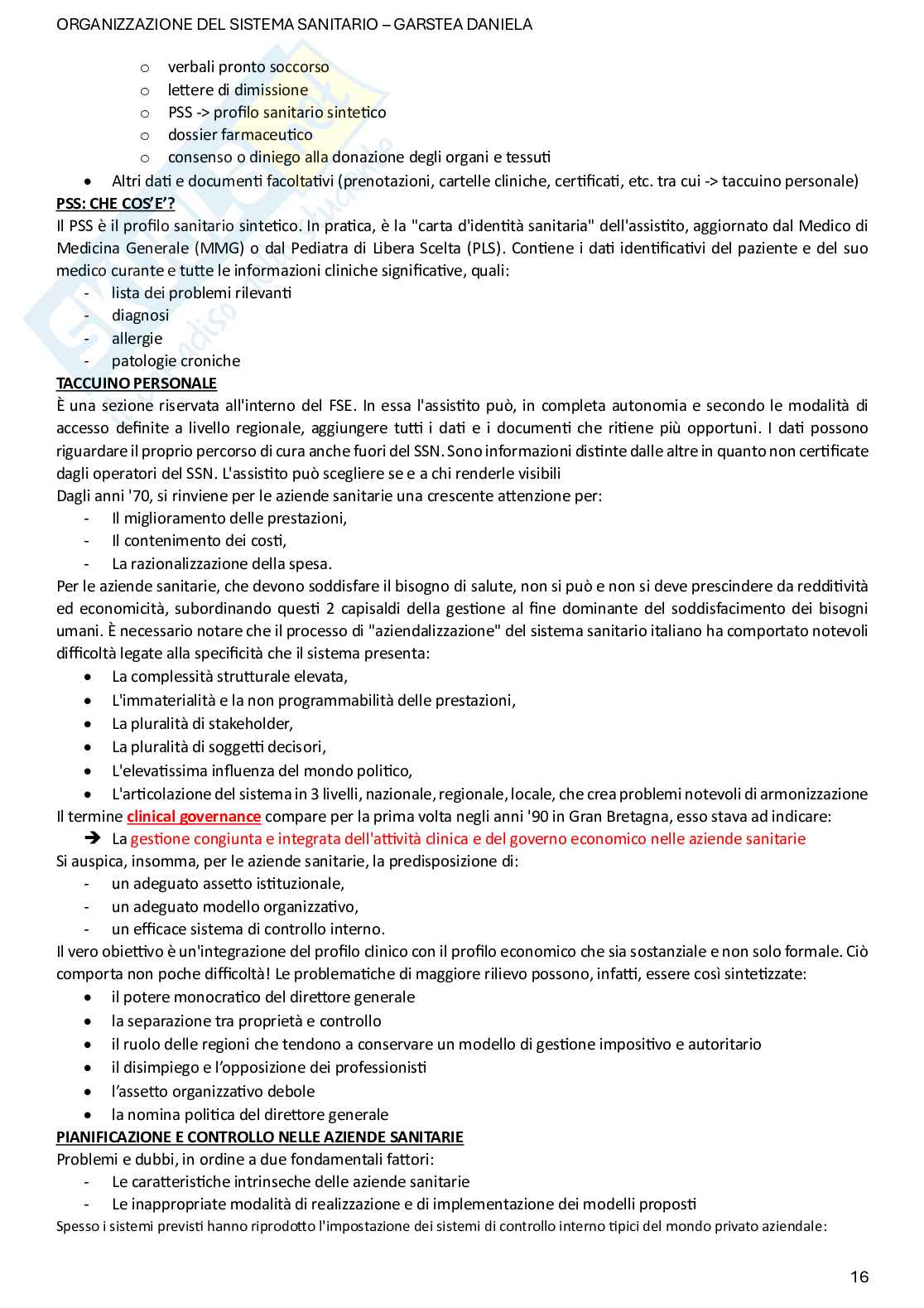 Organizzazione del sistema sanitario e legislazione sanitaria Pag. 16