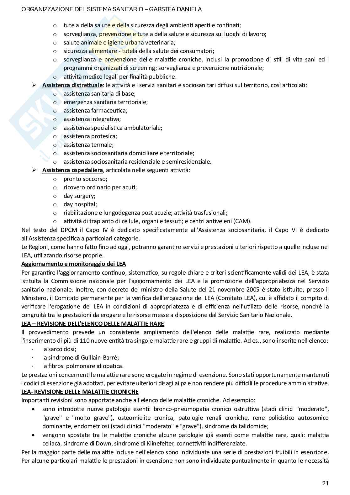 Organizzazione del sistema sanitario e legislazione sanitaria Pag. 21