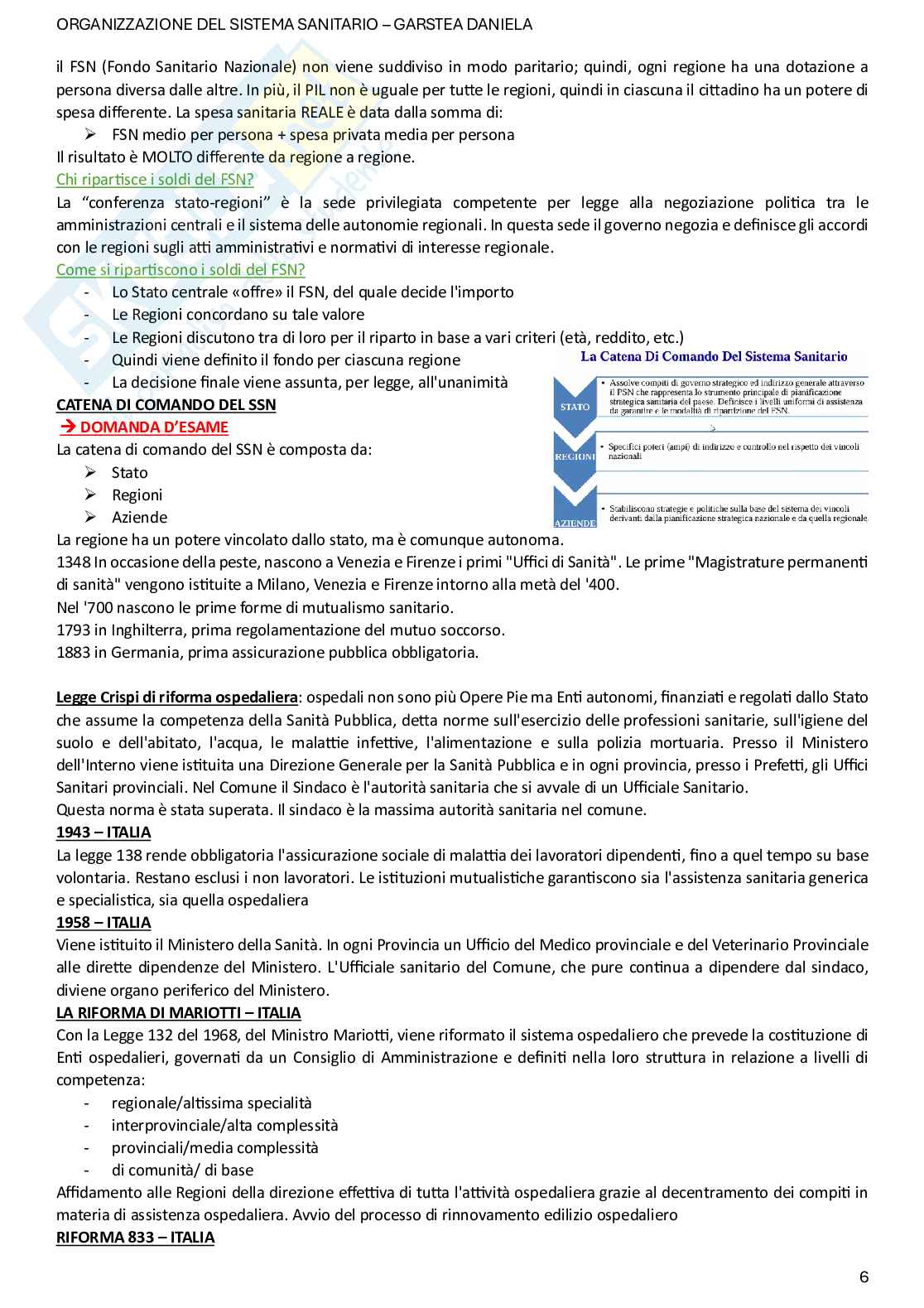 Organizzazione del sistema sanitario e legislazione sanitaria Pag. 6