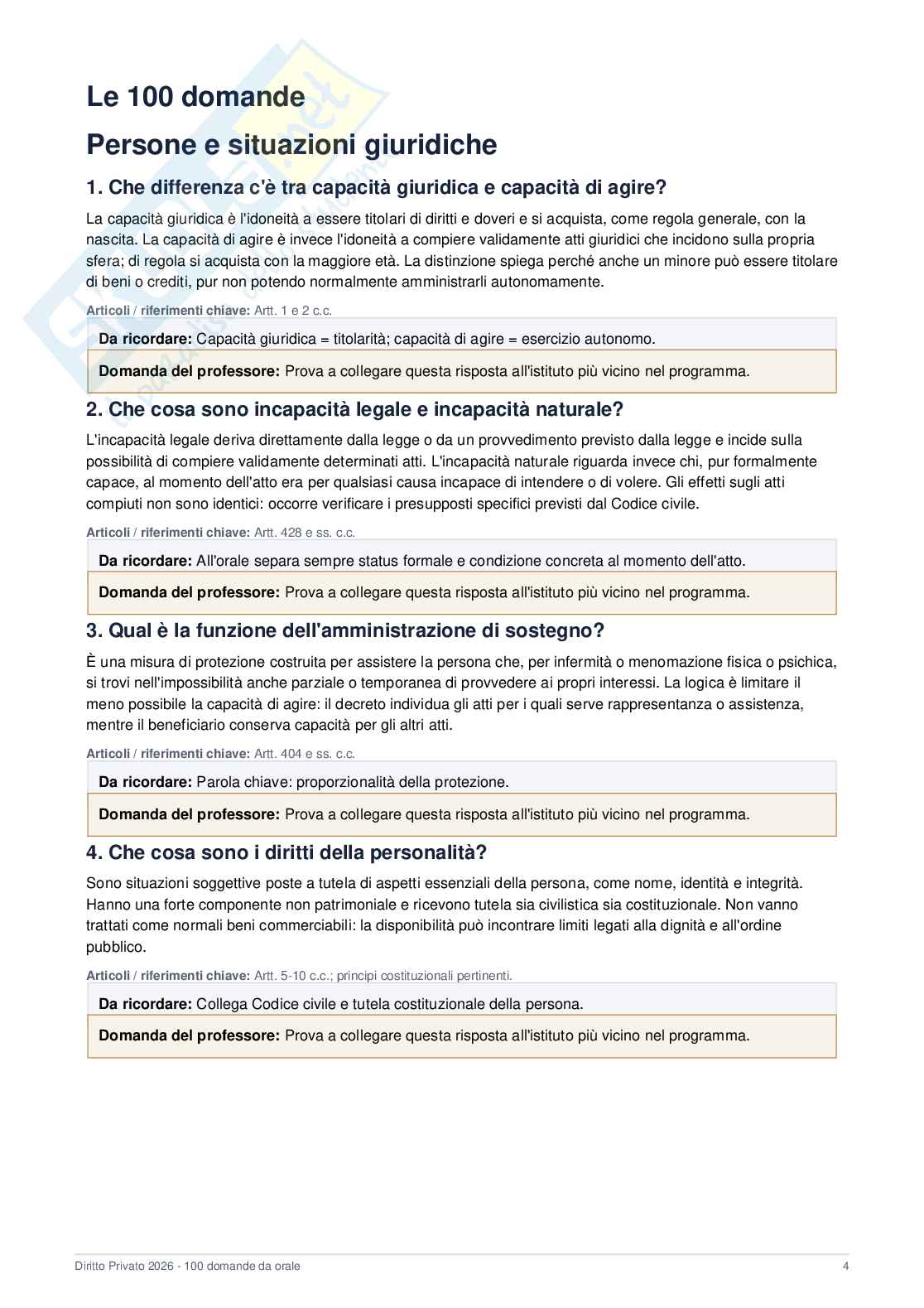 Istituzioni di diritto privato - Domande + Quiz 2025/2026 Pag. 6