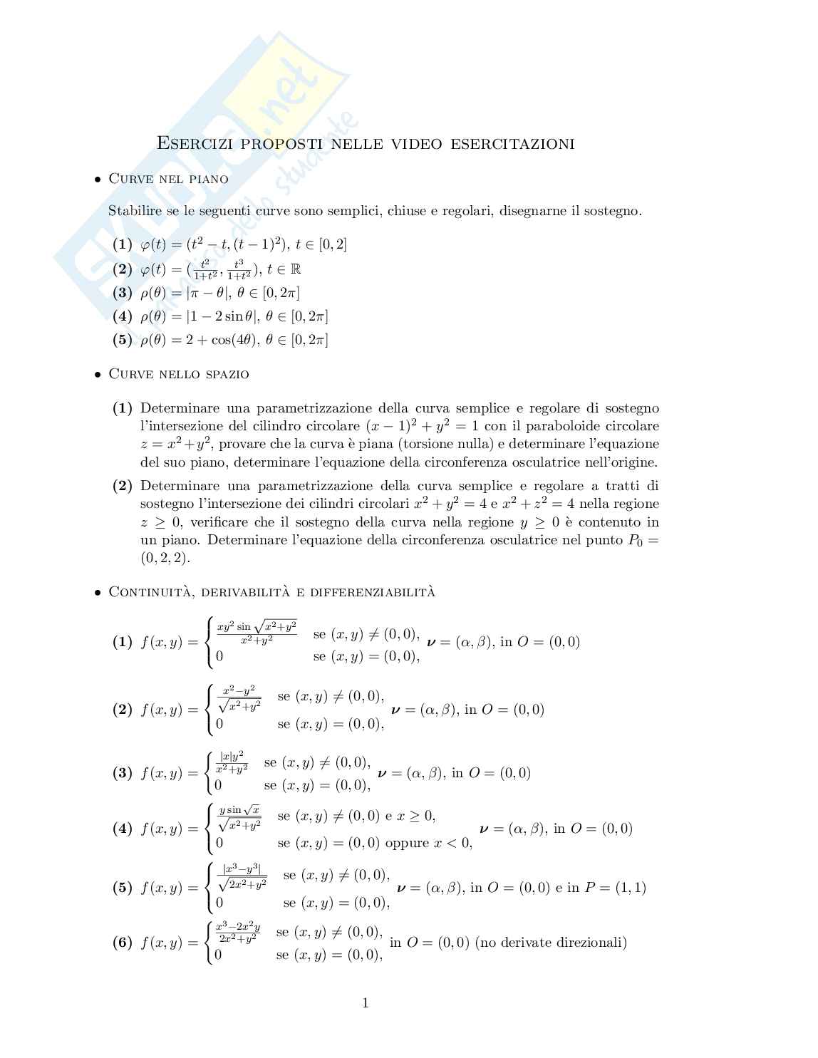 Esercizi Analisi matematica 2 Pag. 1