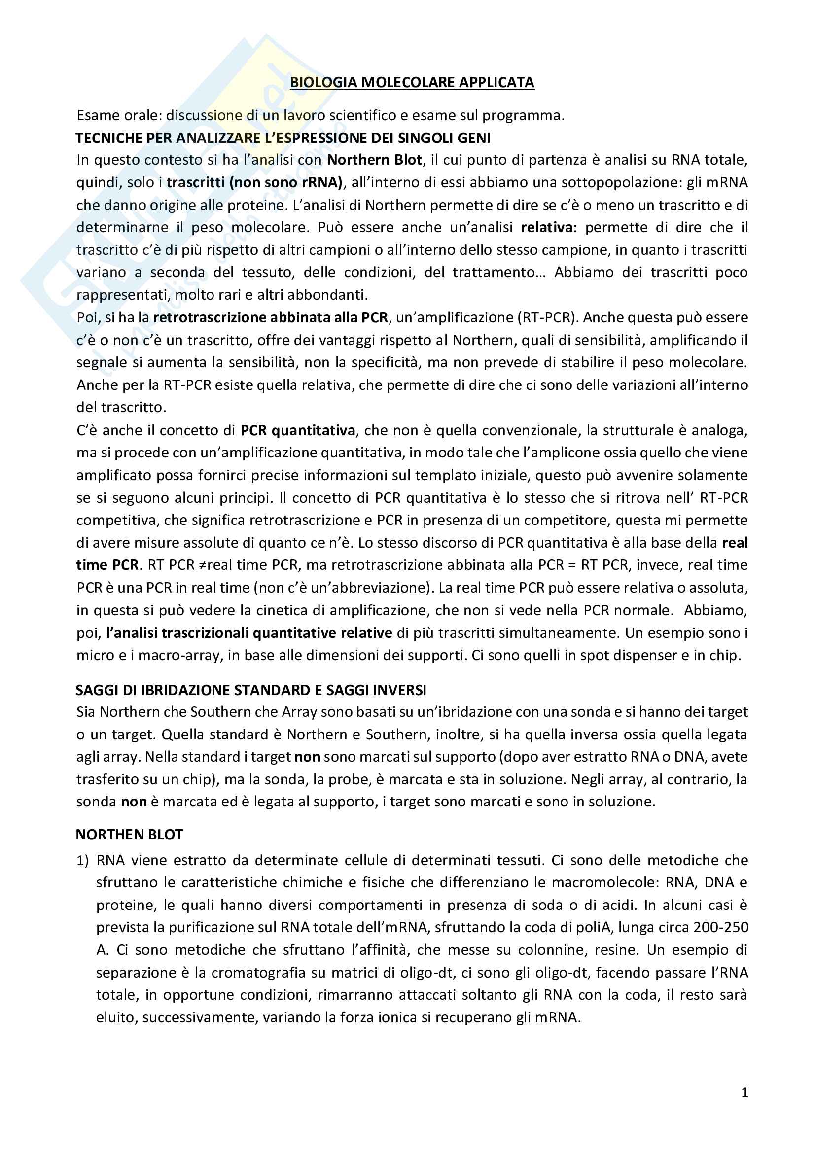 Appunti di Biologia molecolare applicata Pag. 1