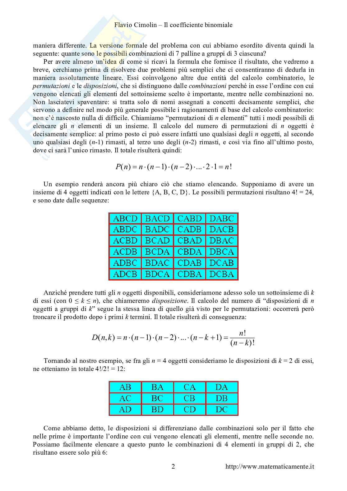 Il coefficiente binomiale Pag. 2