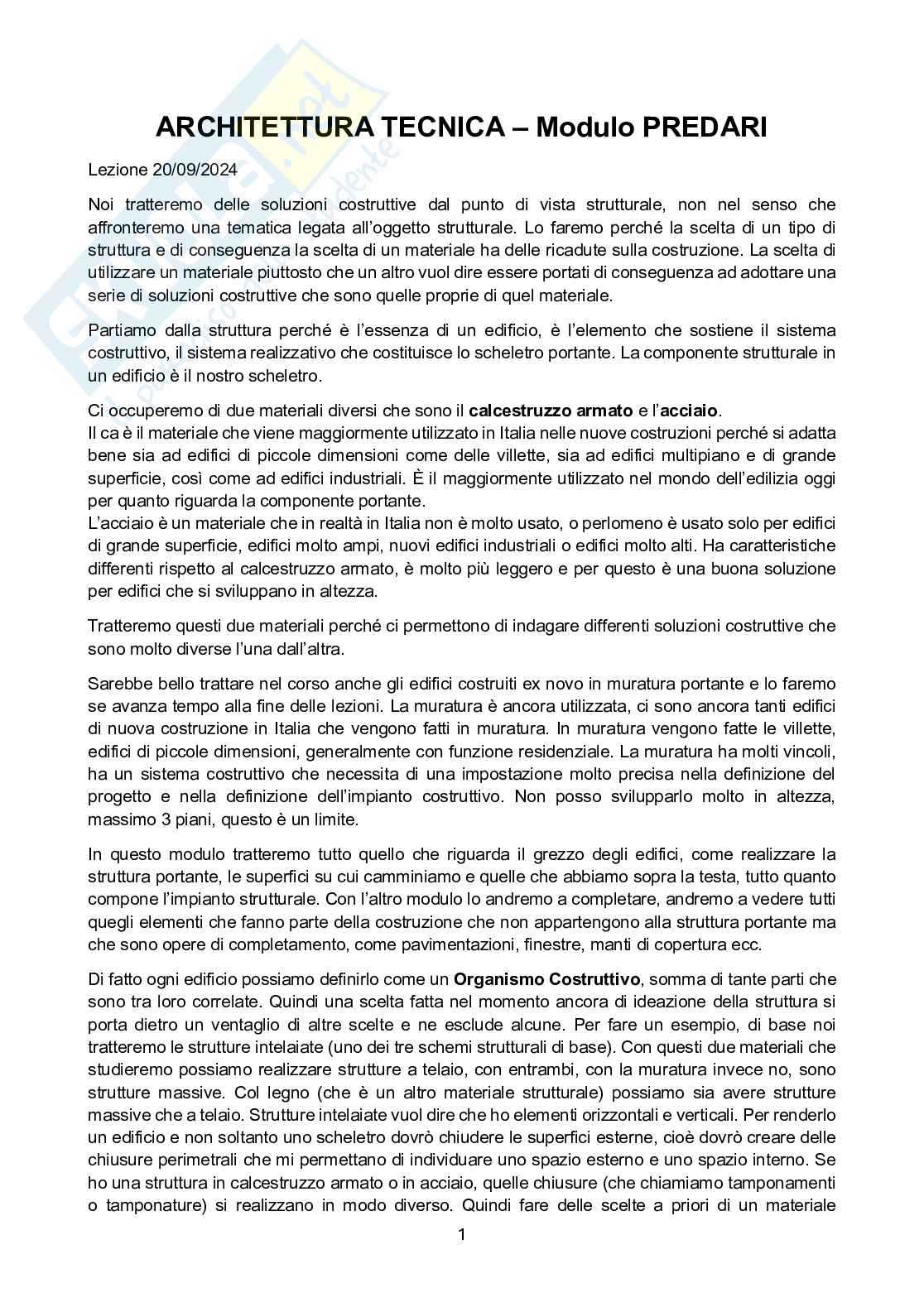 Appunti di Architettura tecnica 1 Pag. 1