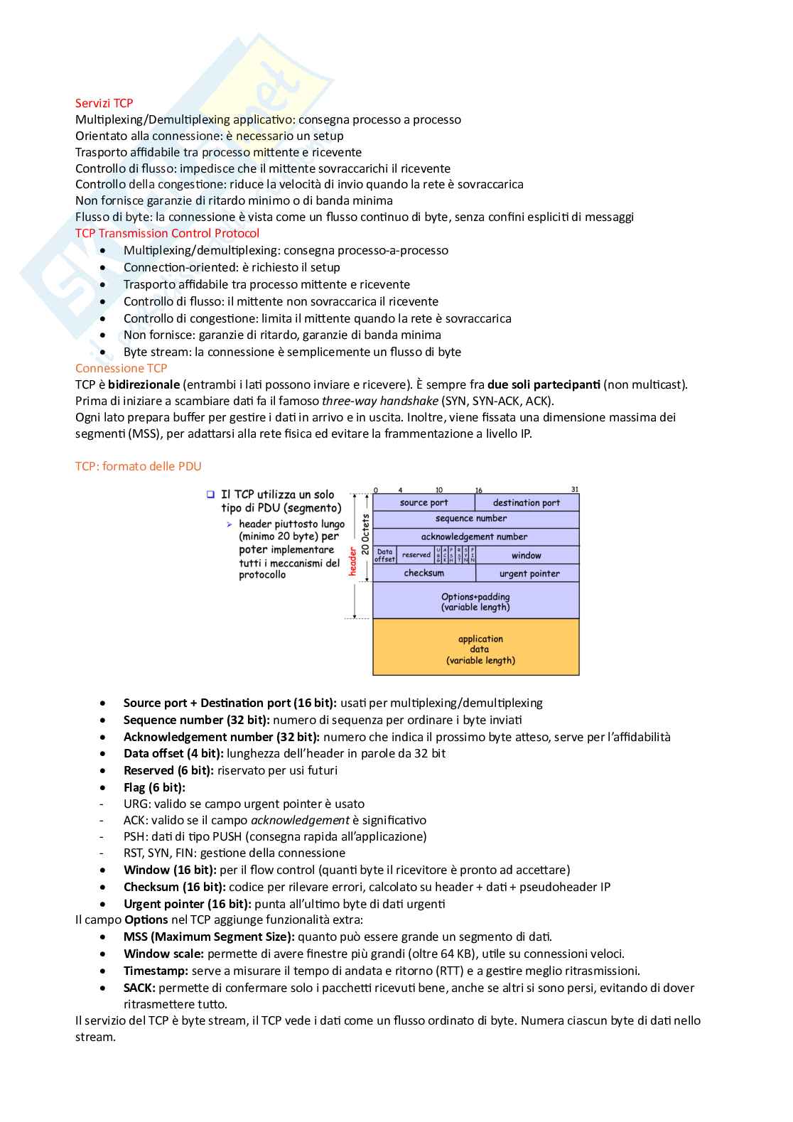 Reti di calcolatori e internet - Tcp Pag. 1