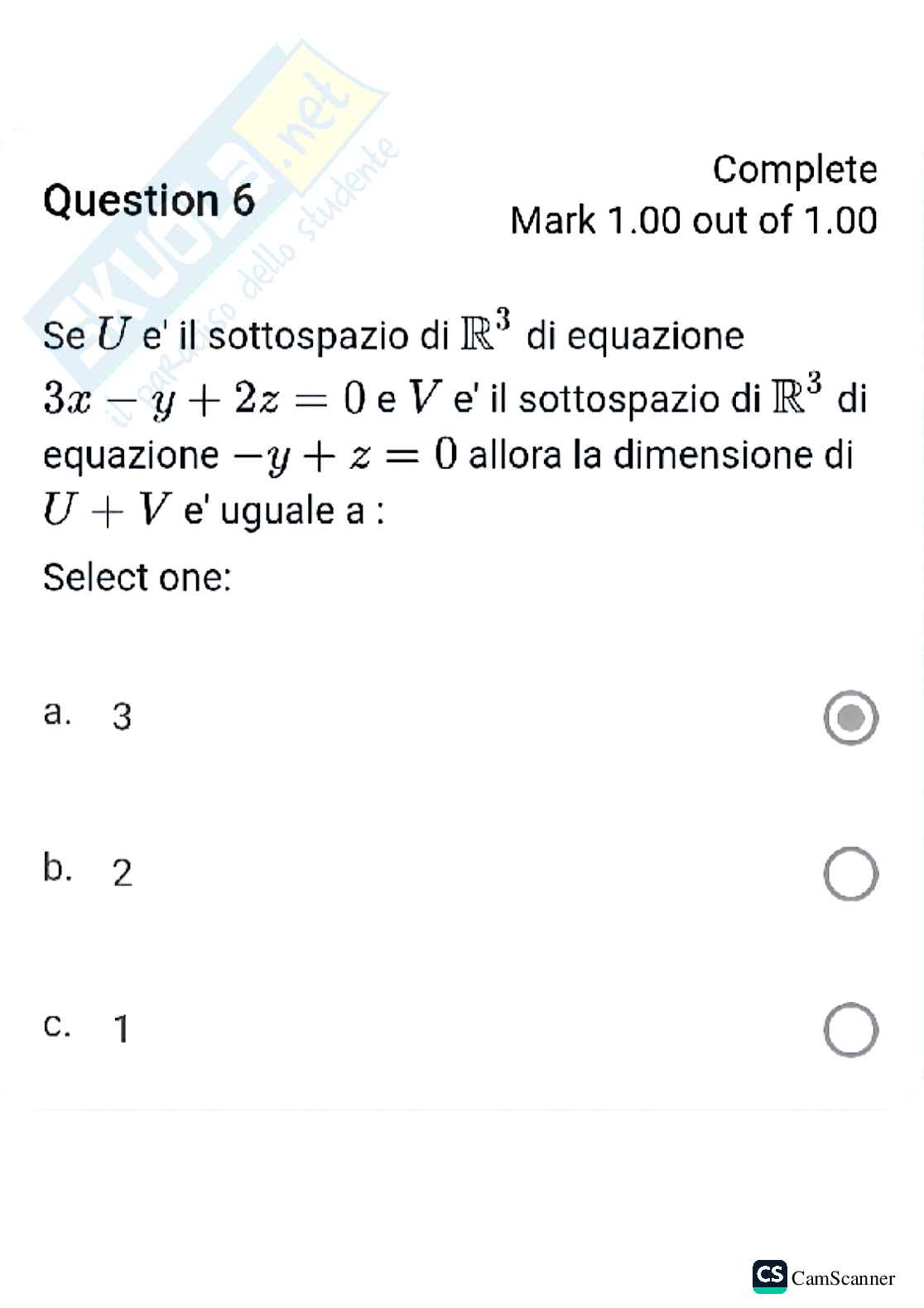 Domande quiz d'accesso Algebra lineare e geometria di base  Pag. 1