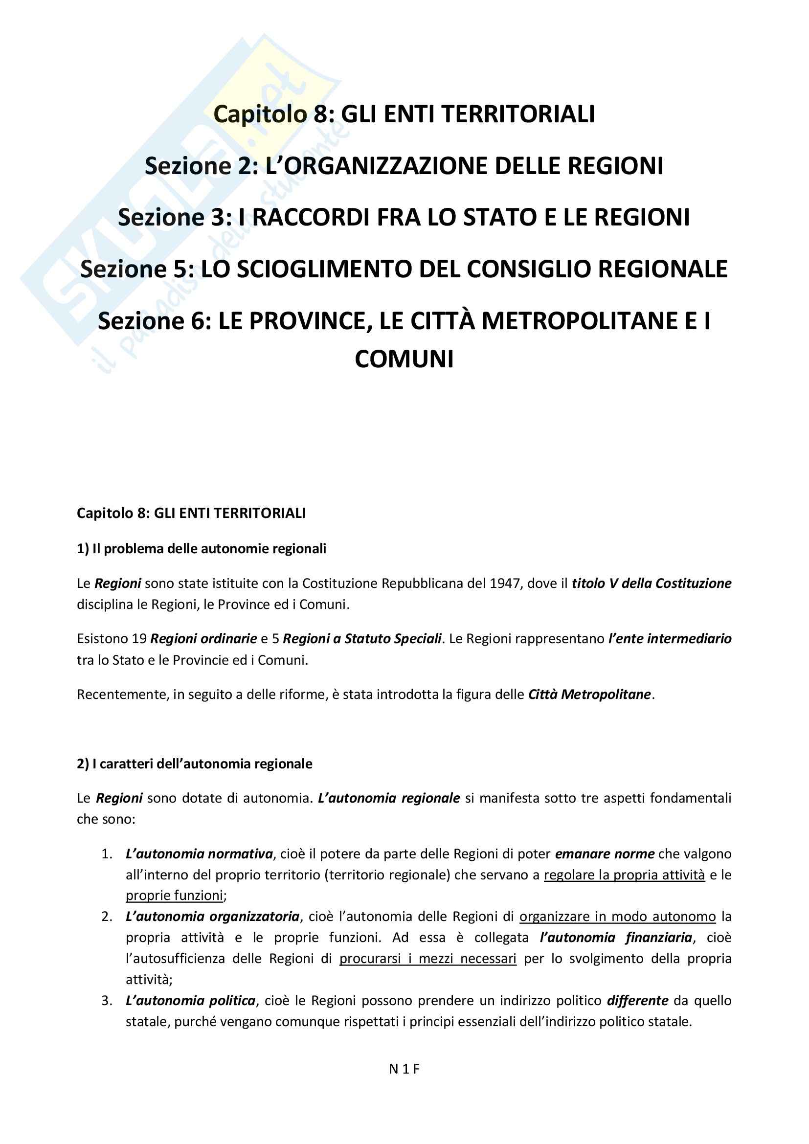 Enti Territoriali Appunti di Diritto pubblico