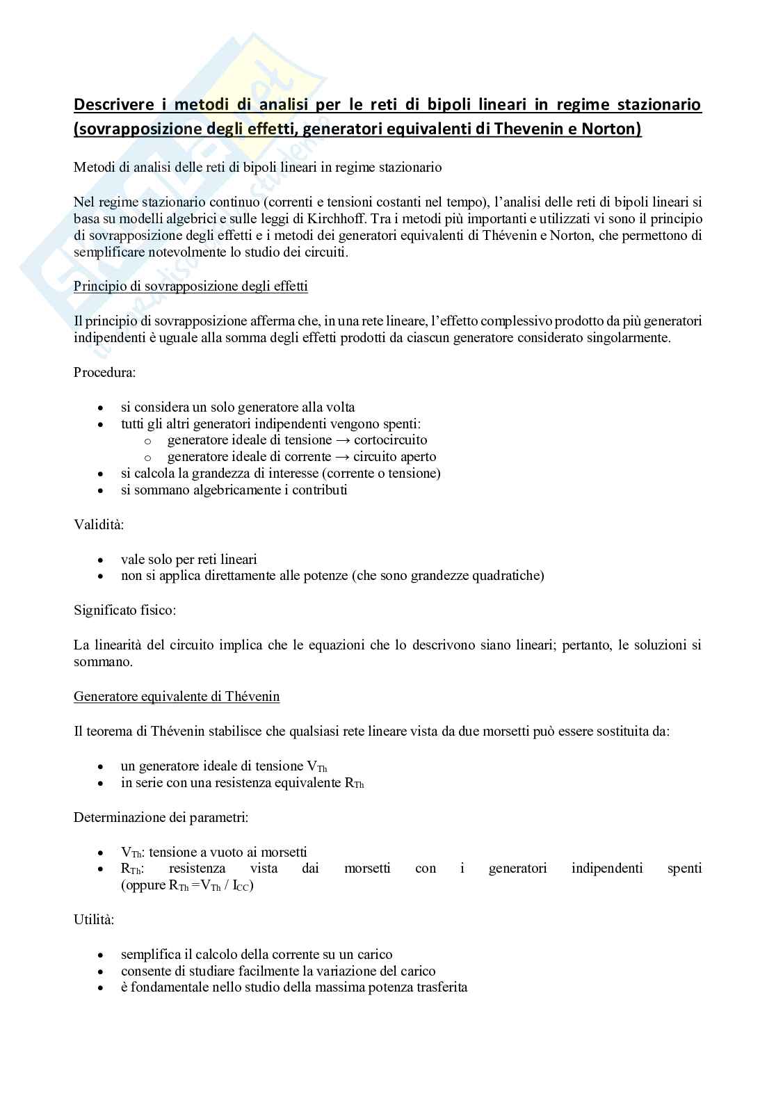 Domande di teoria elettrotecnica Pag. 1