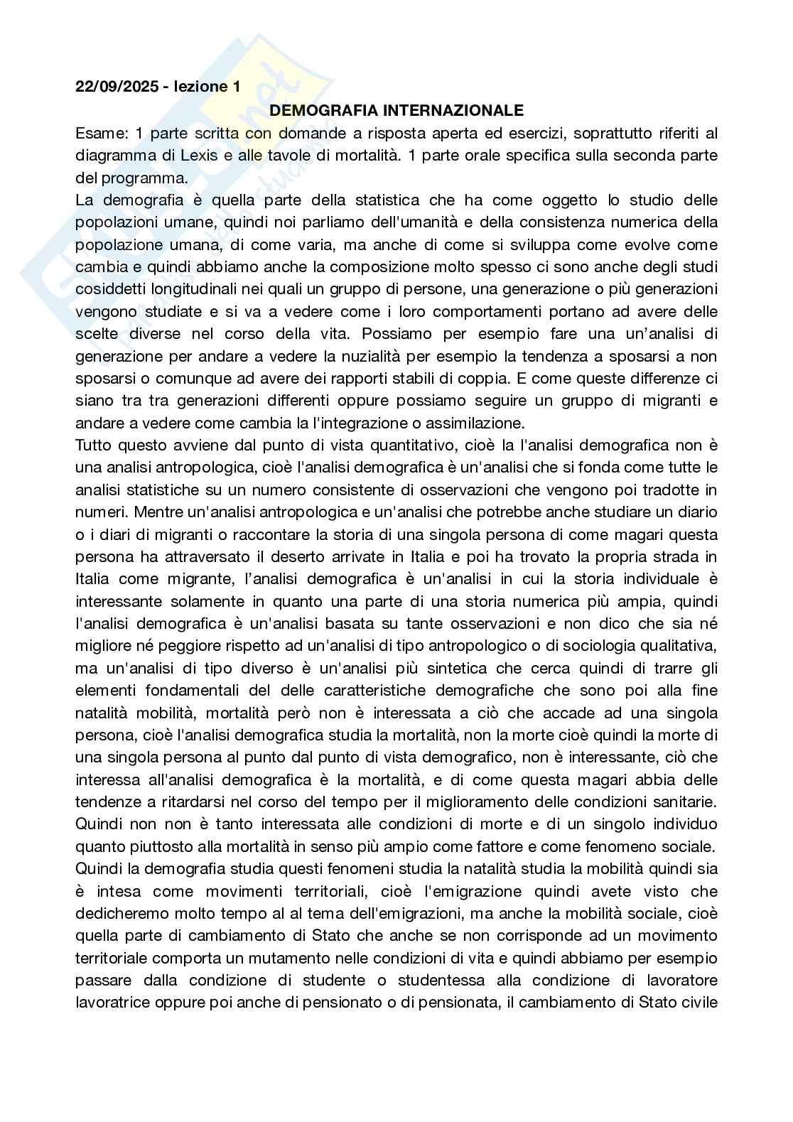 Appunti completi Demografia internazionale Pag. 1