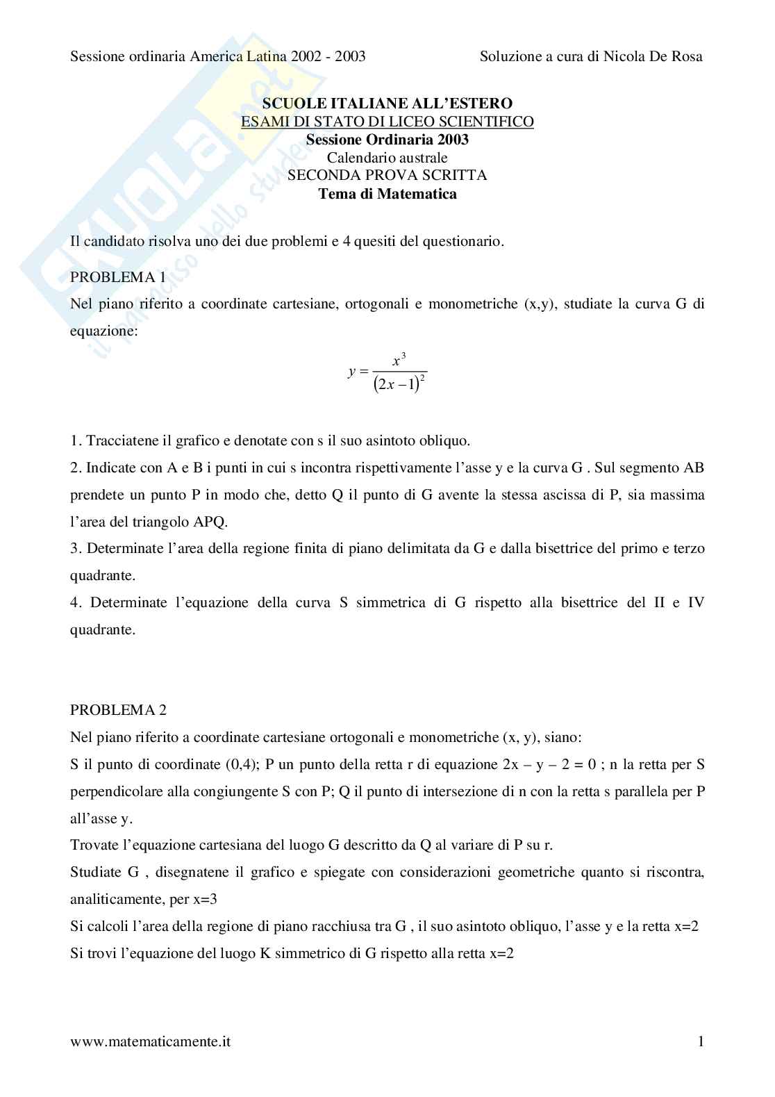 2003- liceo scientifico - sessione ordinaria America Latina Pag. 1