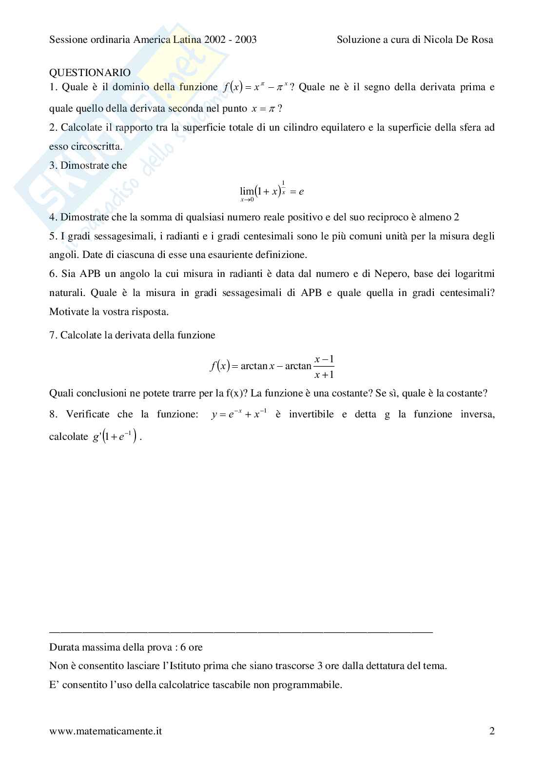 2003- liceo scientifico - sessione ordinaria America Latina Pag. 2