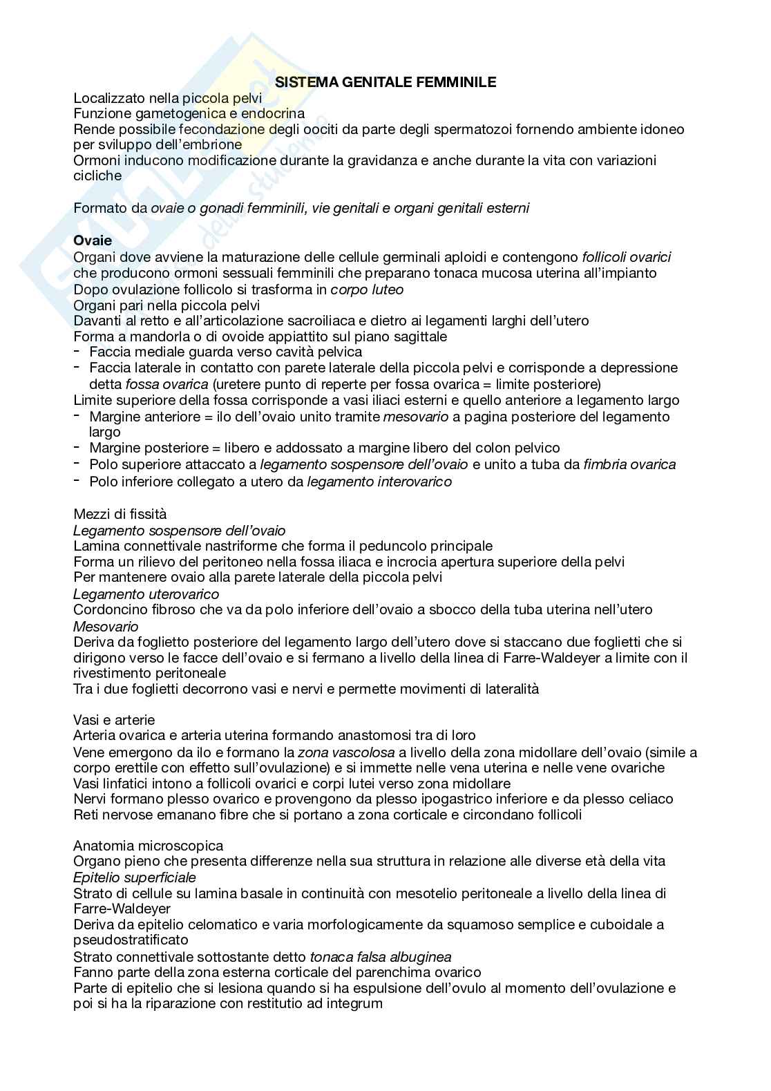 Riassunto esame Anatomia umana, Prof. Zecchi Sandra, libro consigliato Trattato di anatomia umana, Anastasi  Pag. 1