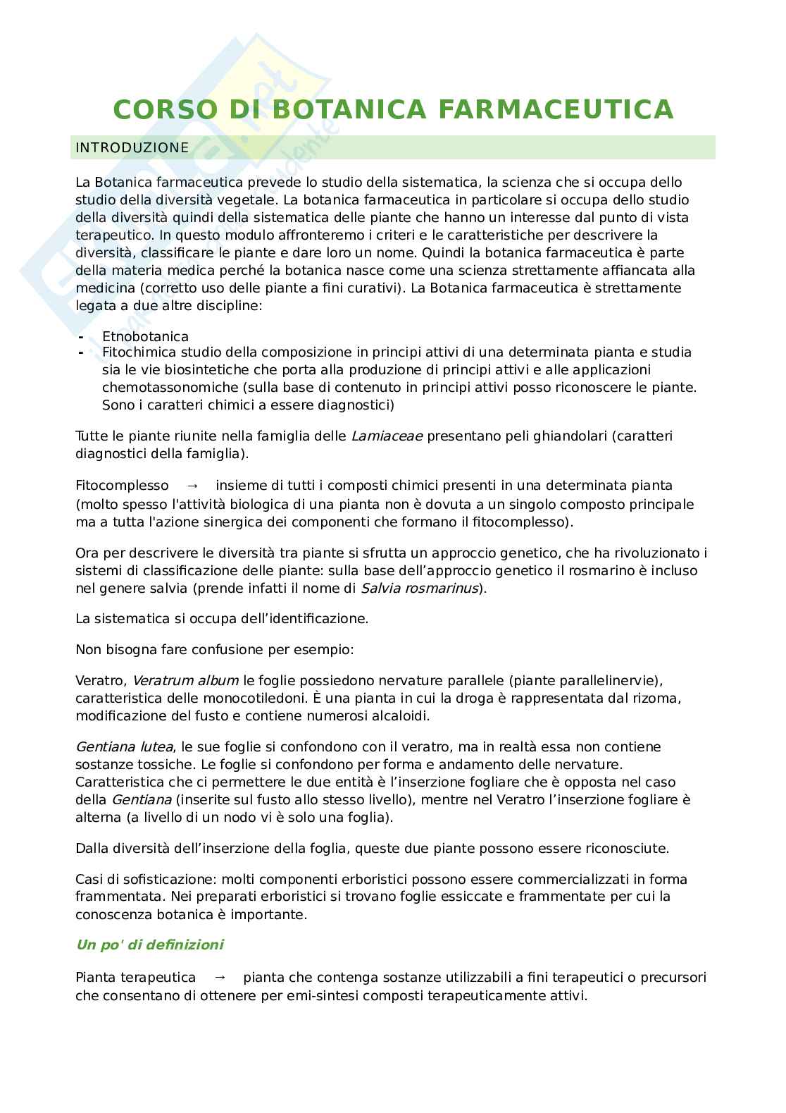 Appunti di Biologia vegetale e botanica farmaceutica Pag. 1