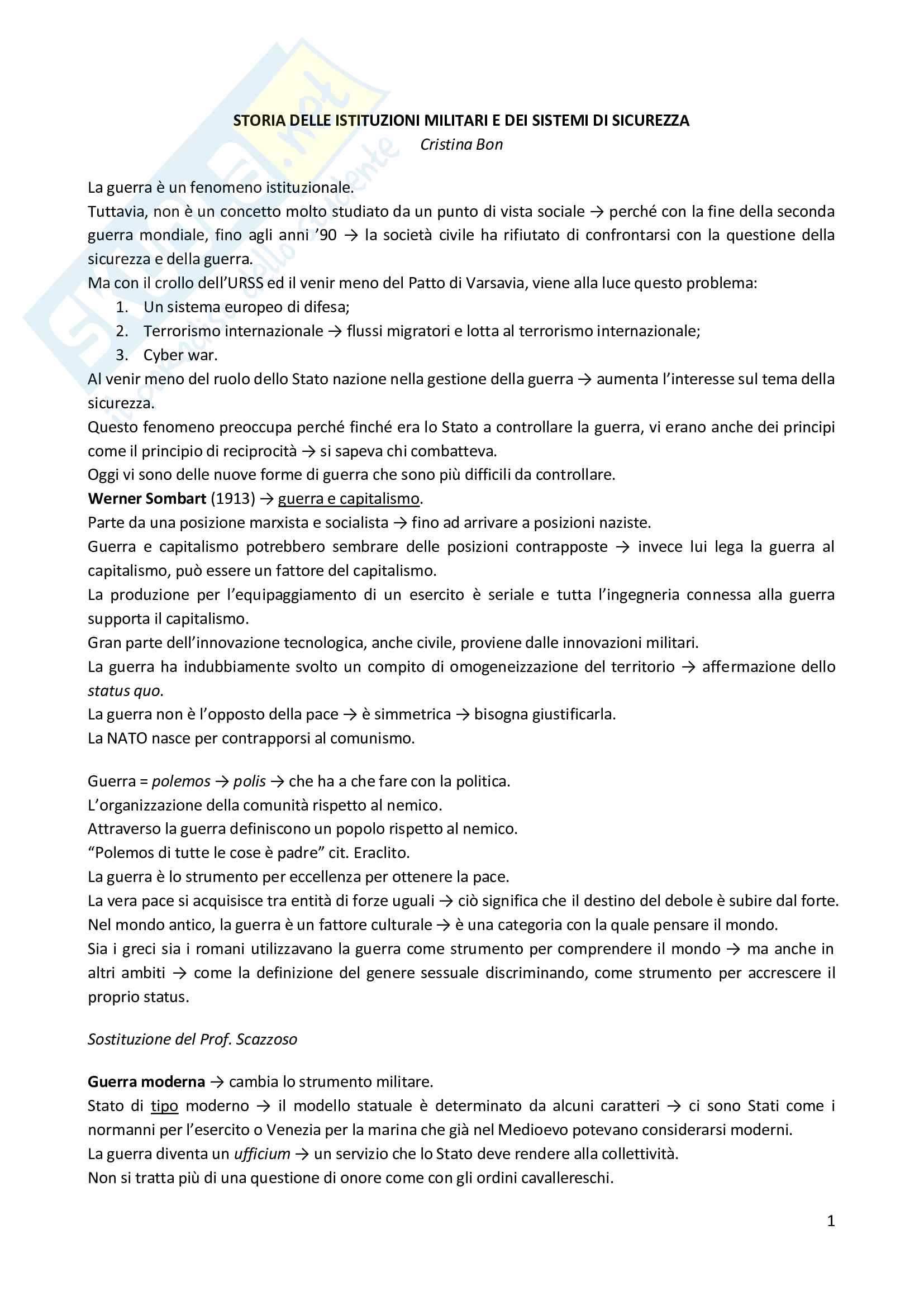 Appunti di Storia delle Istituzioni militari e dei sistemi di sicurezza Pag. 1