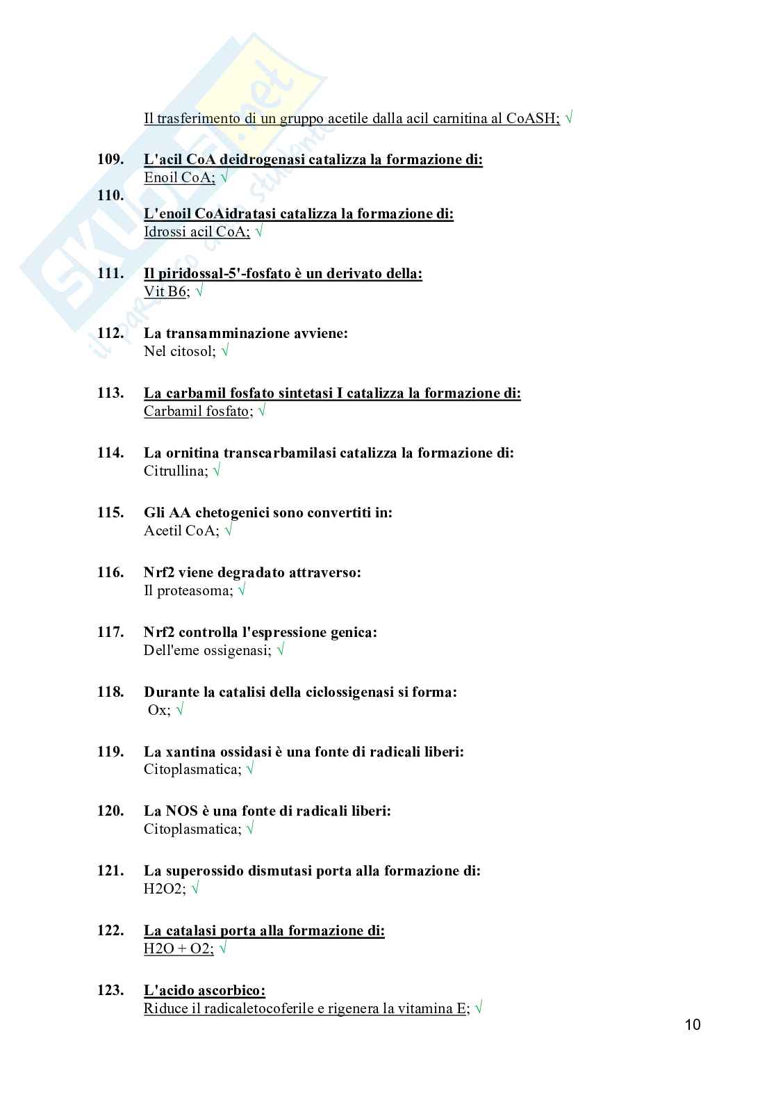 Nutrizione a livello metabolico: strutture biochimiche reazione e regolazione - Tutte domande di esame 2026 Pag. 11