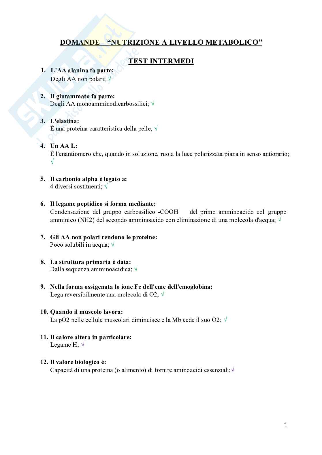 Nutrizione a livello metabolico: strutture biochimiche reazione e regolazione - Tutte domande di esame 2026 Pag. 2
