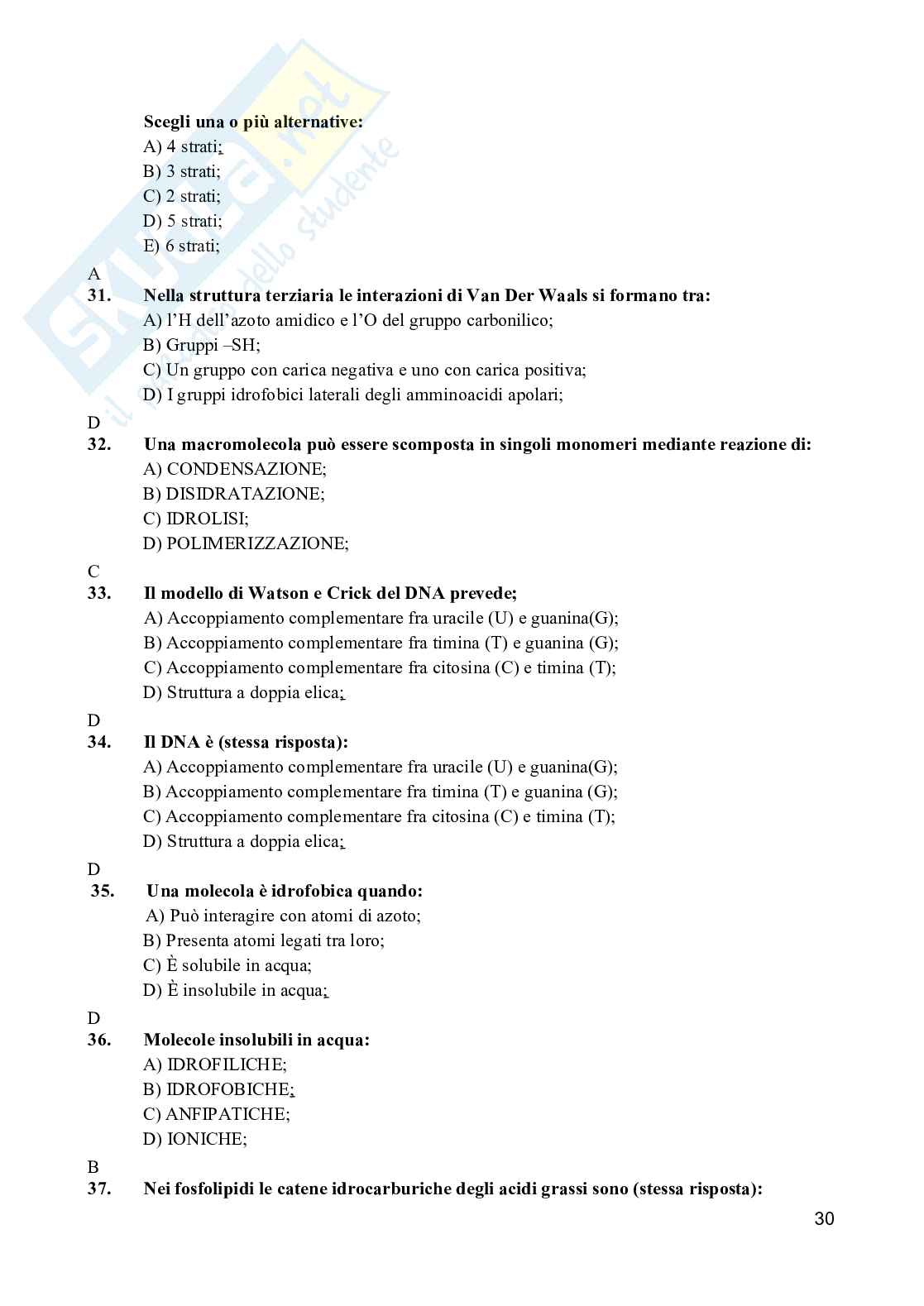 Nutrizione a livello metabolico: strutture biochimiche reazione e regolazione - Tutte domande di esame 2026 Pag. 31