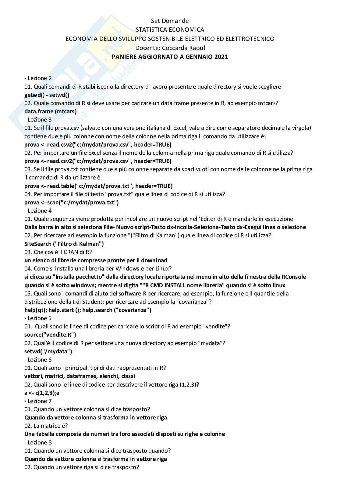 Paniere Statistica economica Pag. 1