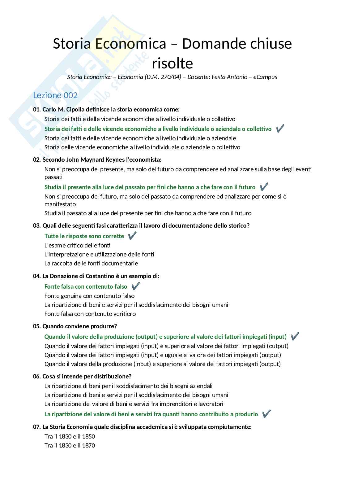 Paniere completo Storia economica, 2026  Pag. 1