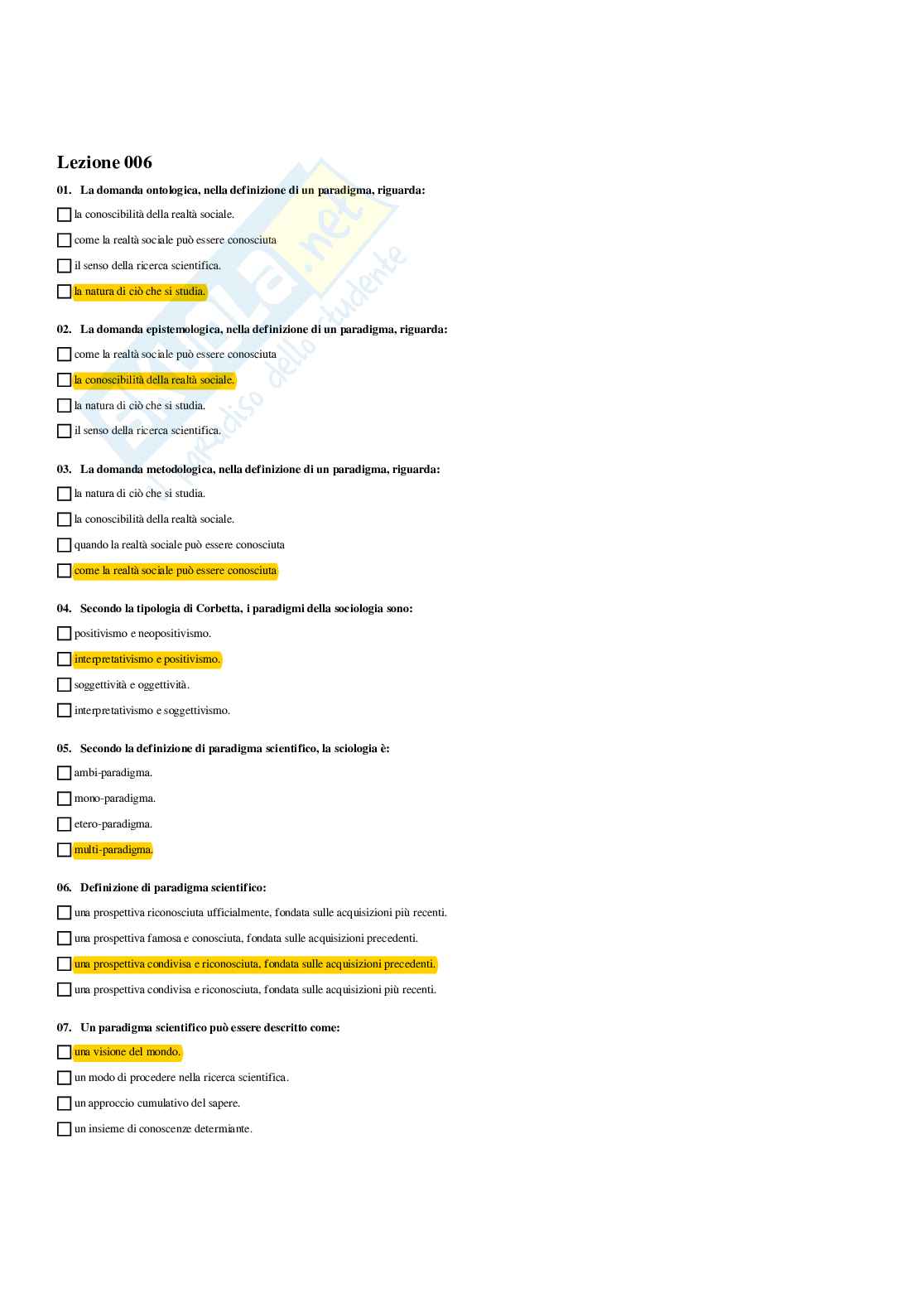 Paniere Metodologia della ricerca sociale - Risposte multiple - aggiornato (2026) Pag. 11