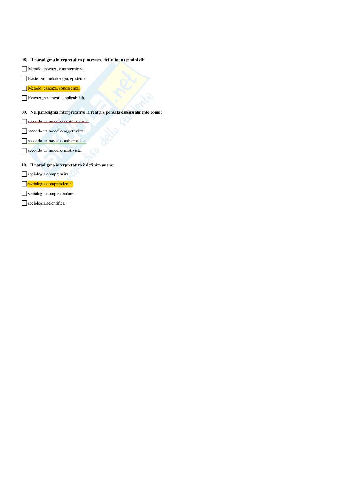 Paniere Metodologia della ricerca sociale - Risposte multiple - aggiornato (2026) Pag. 16