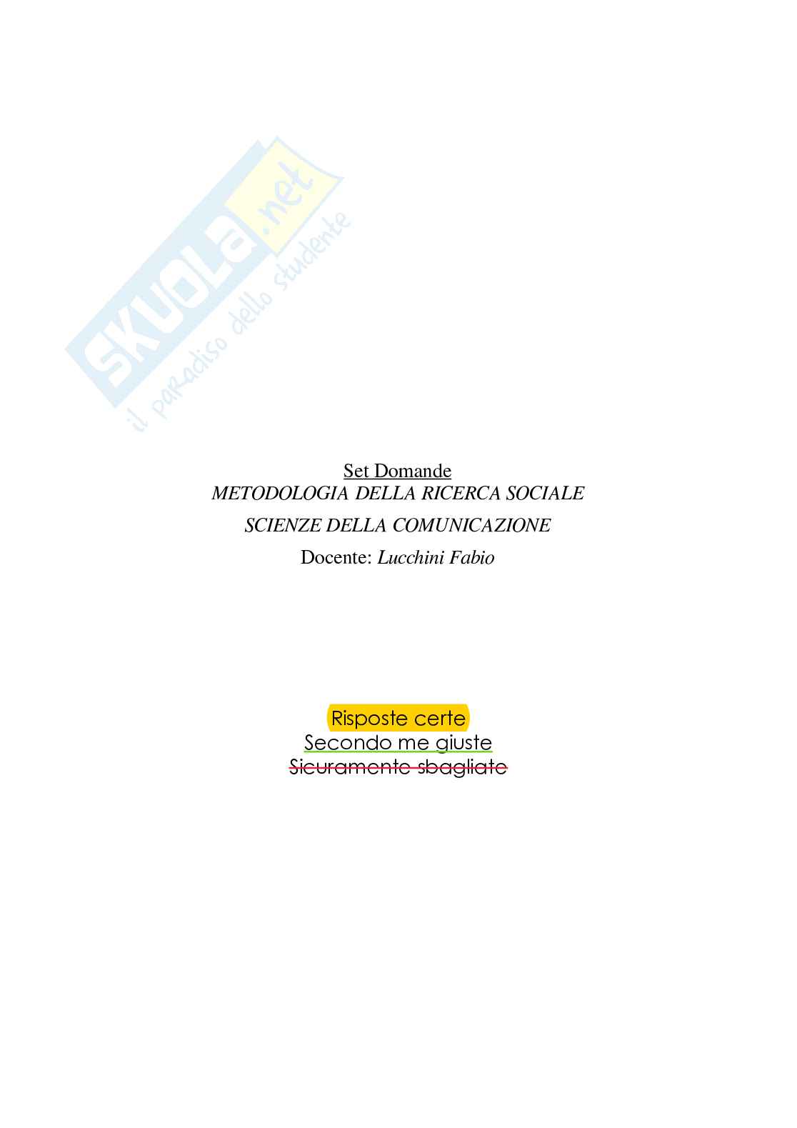 Paniere Metodologia della ricerca sociale - Risposte multiple - aggiornato (2026) Pag. 2