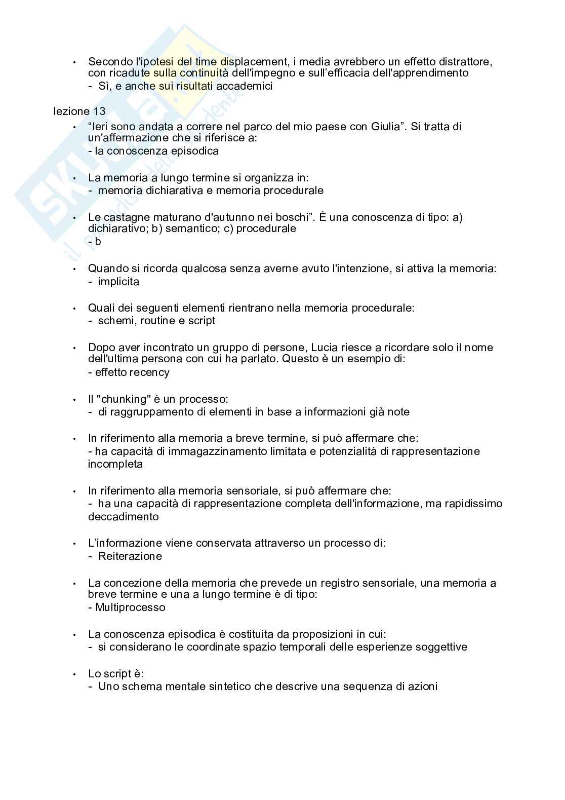 Paniere completo Psicologia dell'apprendimento: domande chiuse a crocette e domande aperte ben dettagliate con domande fuori paniere Pag. 6