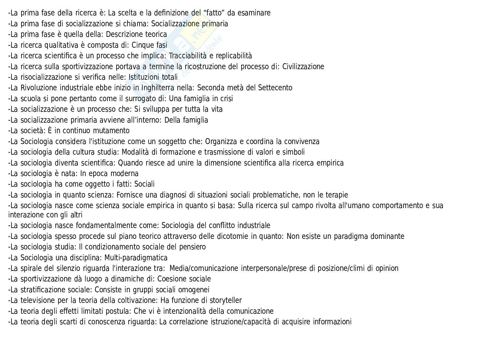 Domande e risposte Sociologia generale e dello sport. Aggiornato e completo. In ordine Pag. 11