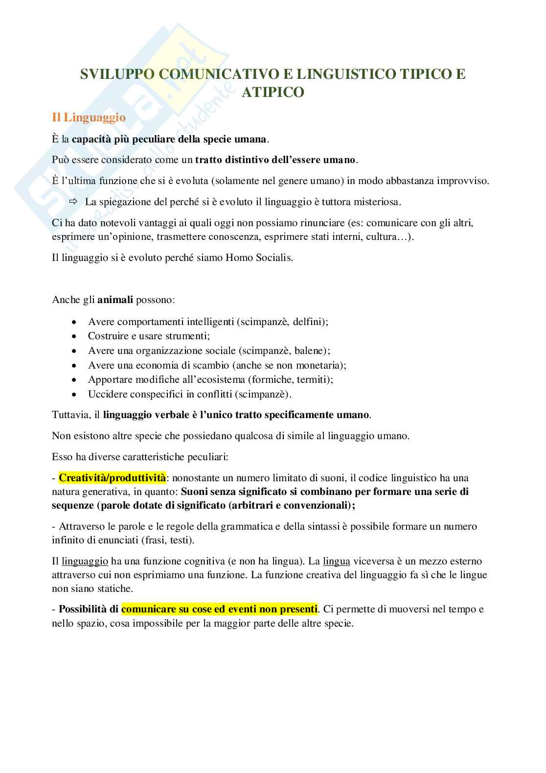 Sviluppo comunicativo e linguistico tipico e atipico Pag. 1