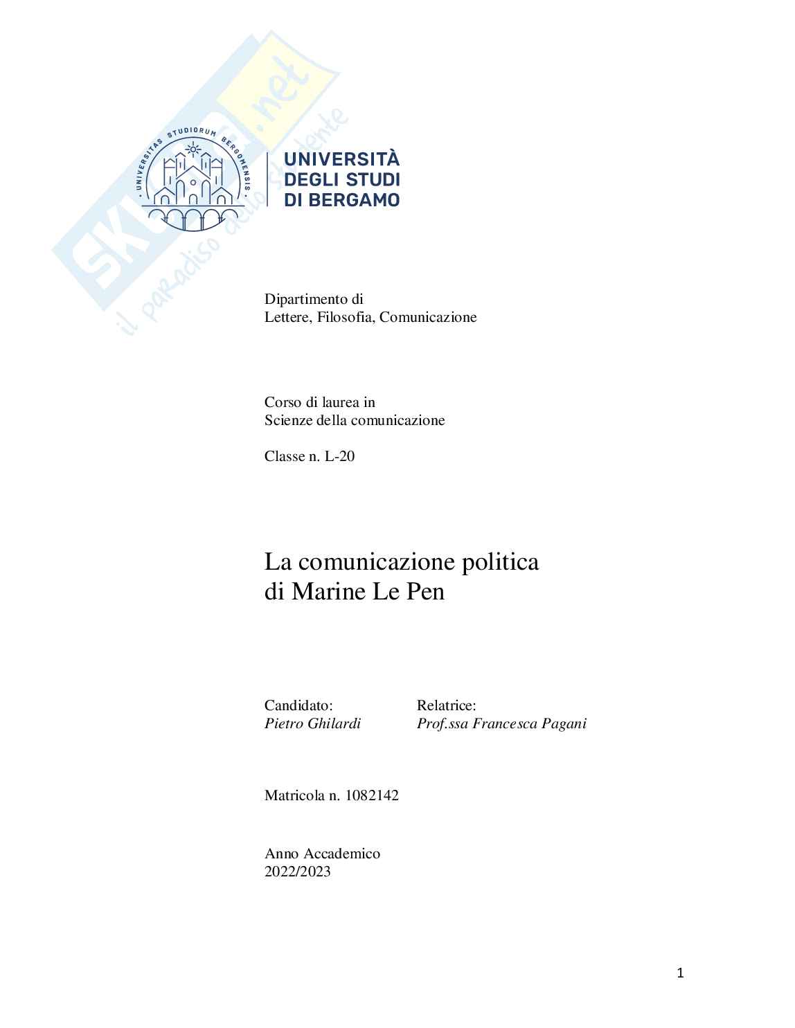 Comunicazione politica di Marine Le Pen Pag. 1