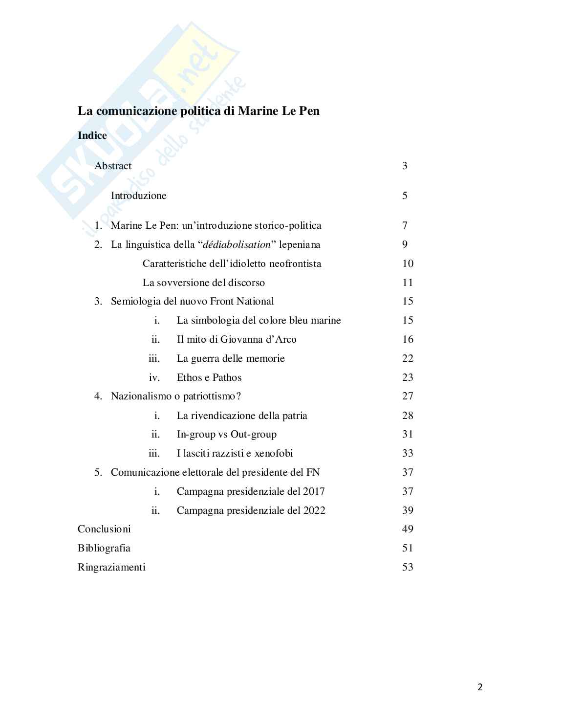 Comunicazione politica di Marine Le Pen Pag. 2