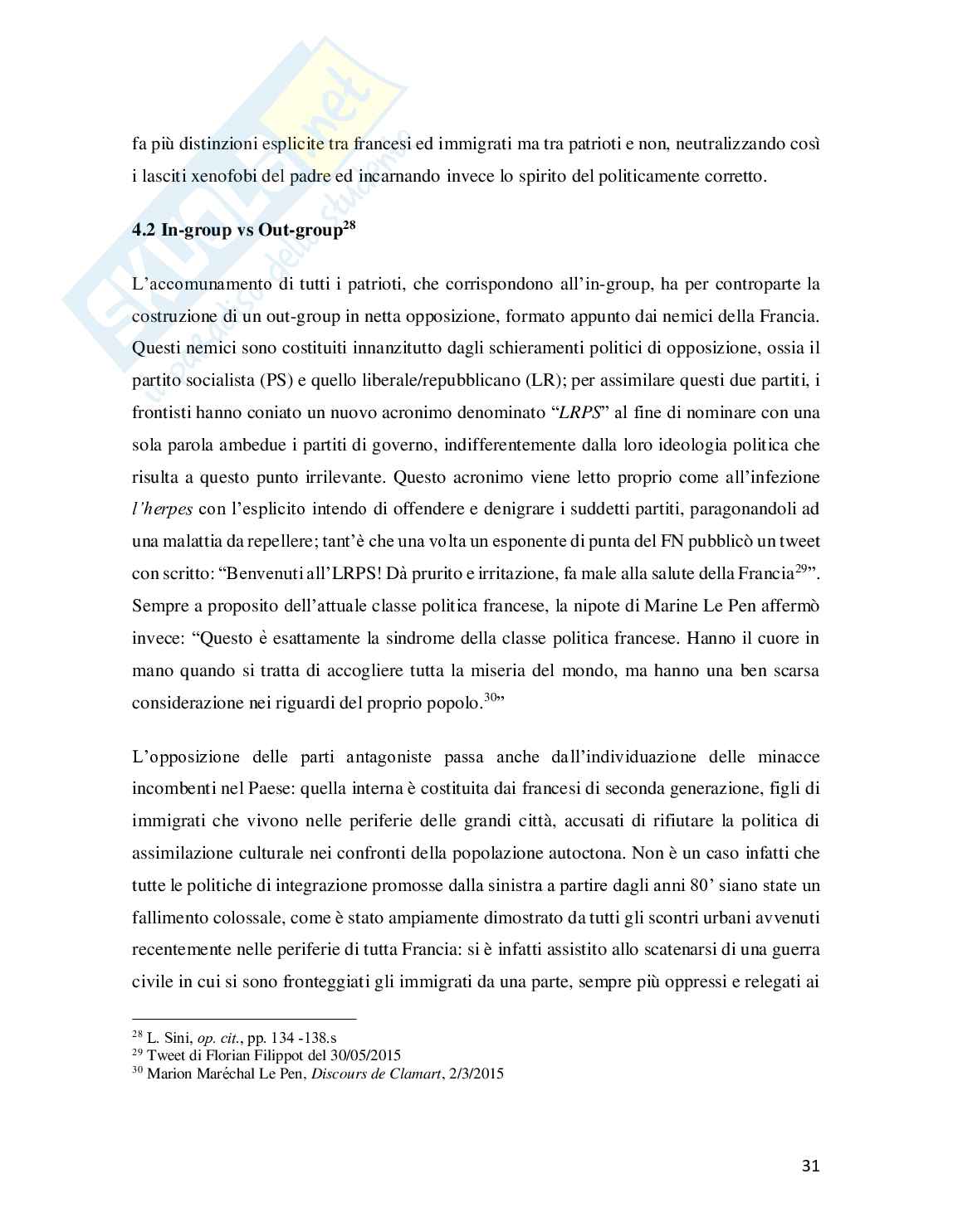 Comunicazione politica di Marine Le Pen Pag. 31