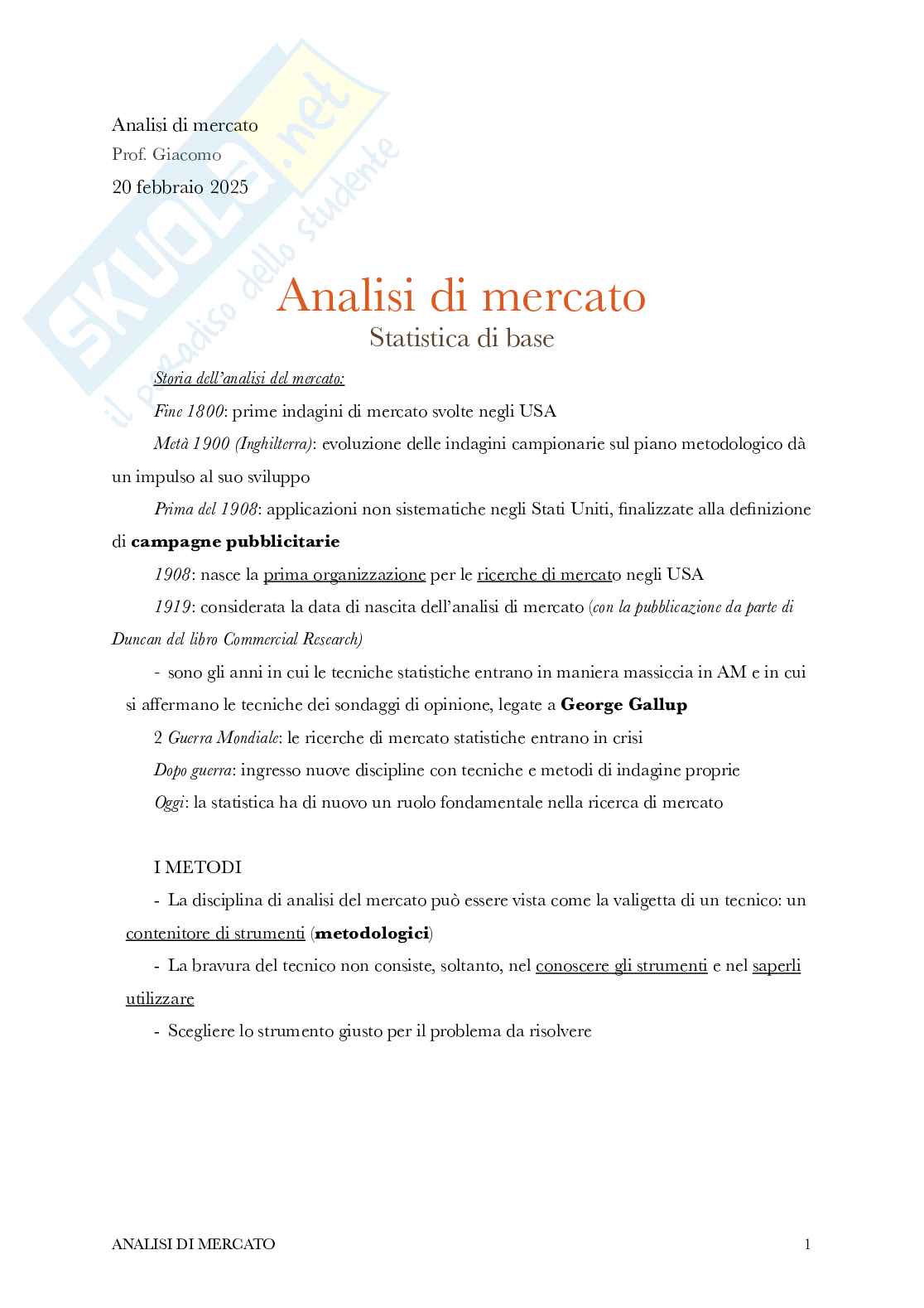 Analisi di mercato  Pag. 1