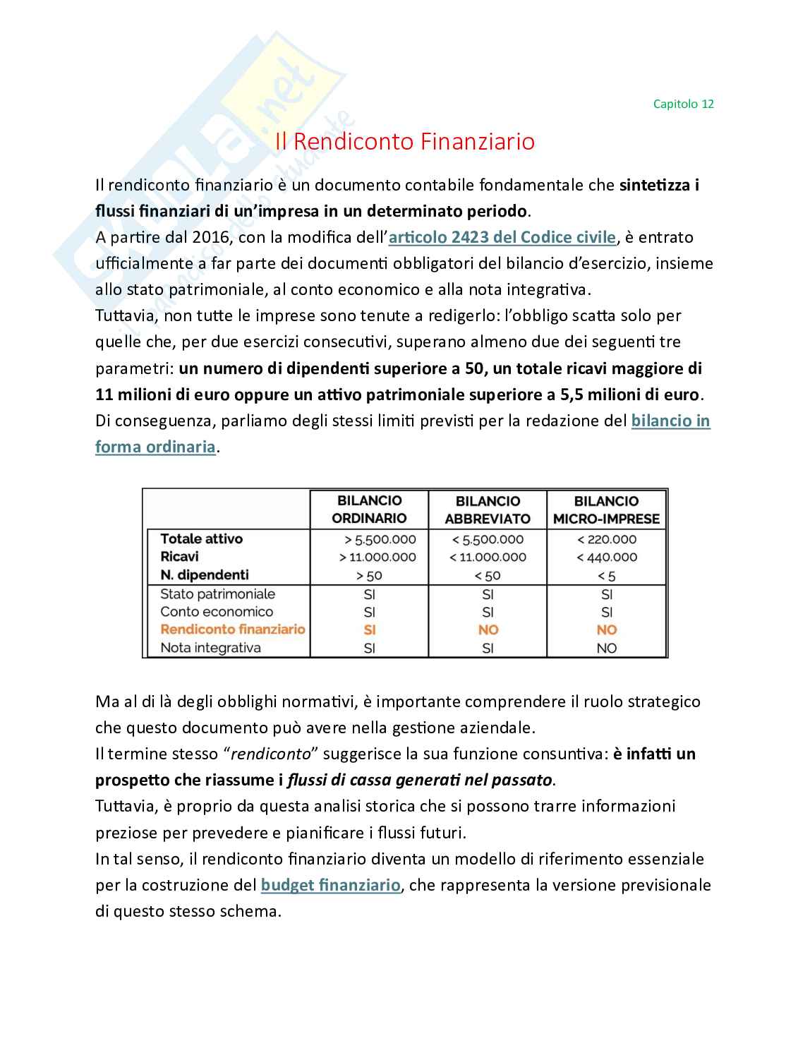 Bilancio e analisi economico-finanziaria - Teoria, parte 4 - Il rendiconto finanziario, la nota integrativa e la relazione sulla gestione Pag. 1