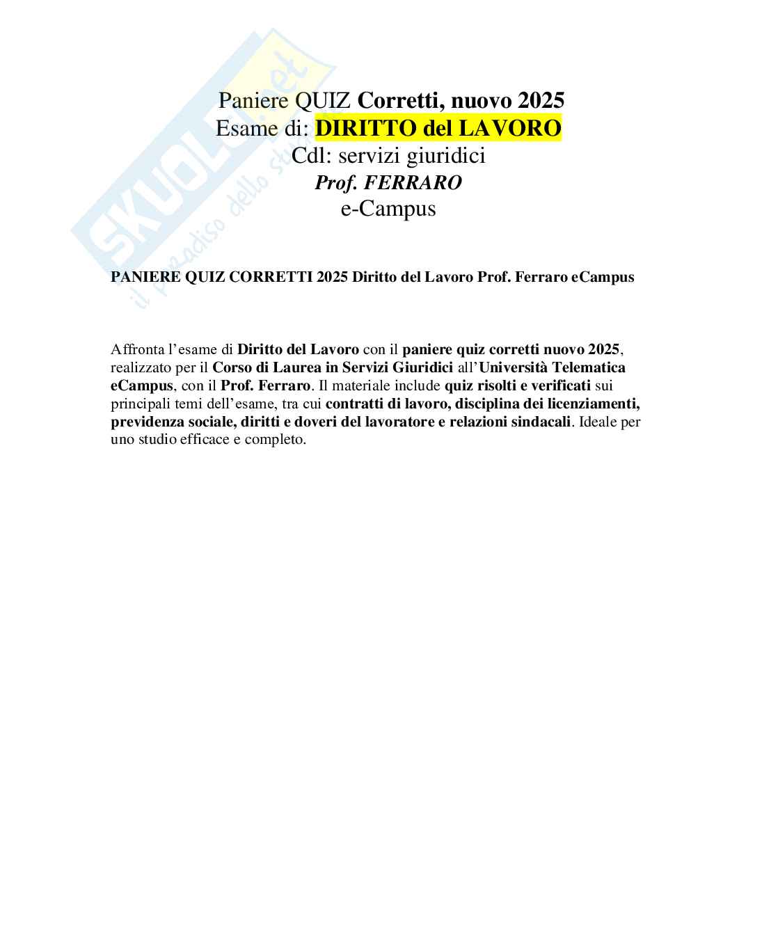 Diritto del lavoro Pag. 1