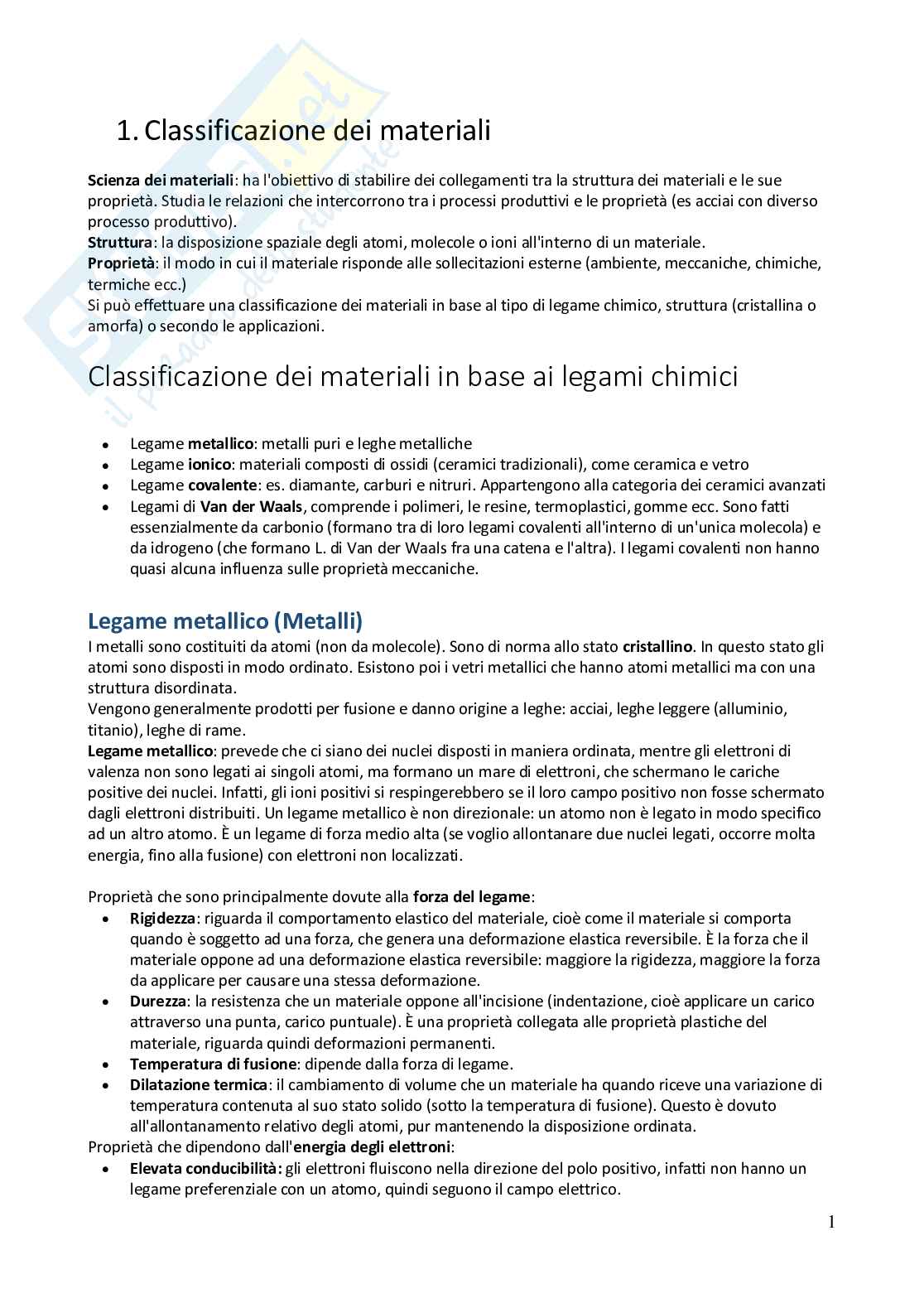 Appunti lezioni Scienze dei materiali Pag. 1
