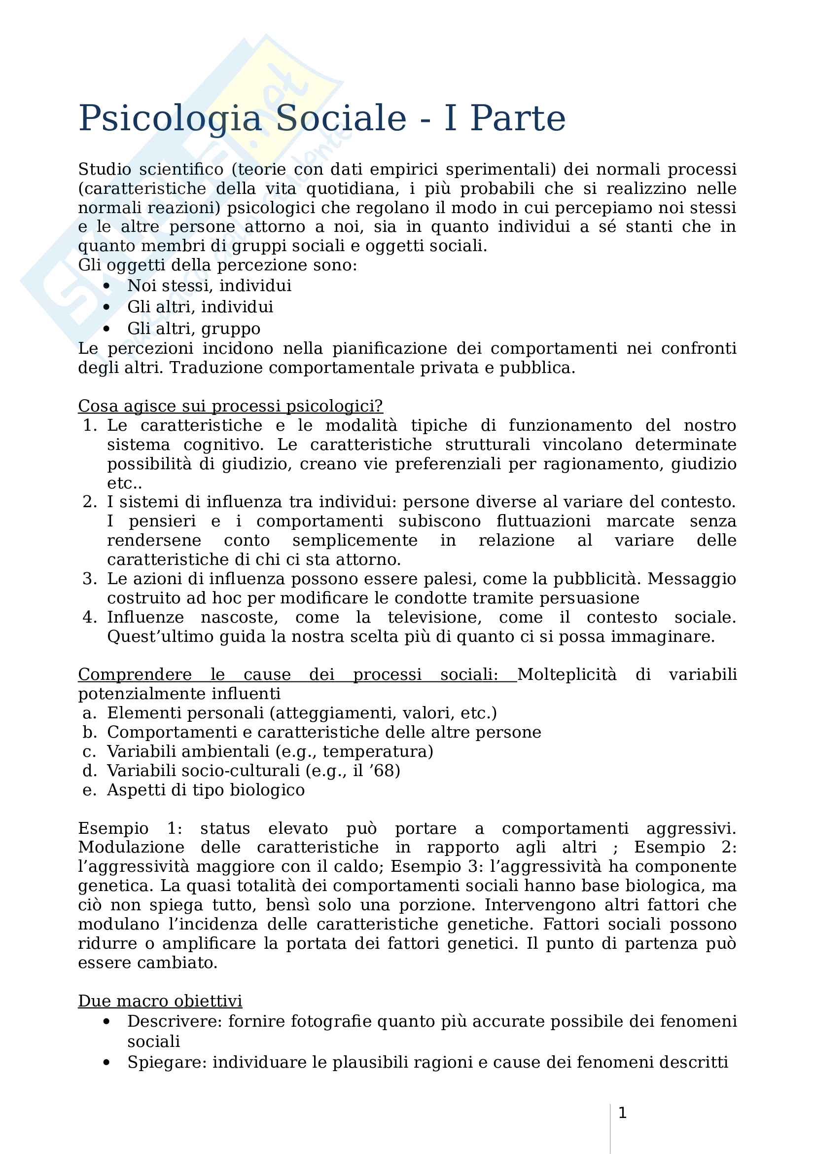 Psicologia Sociale, prof Castelli - Parte 1 Pag. 1
