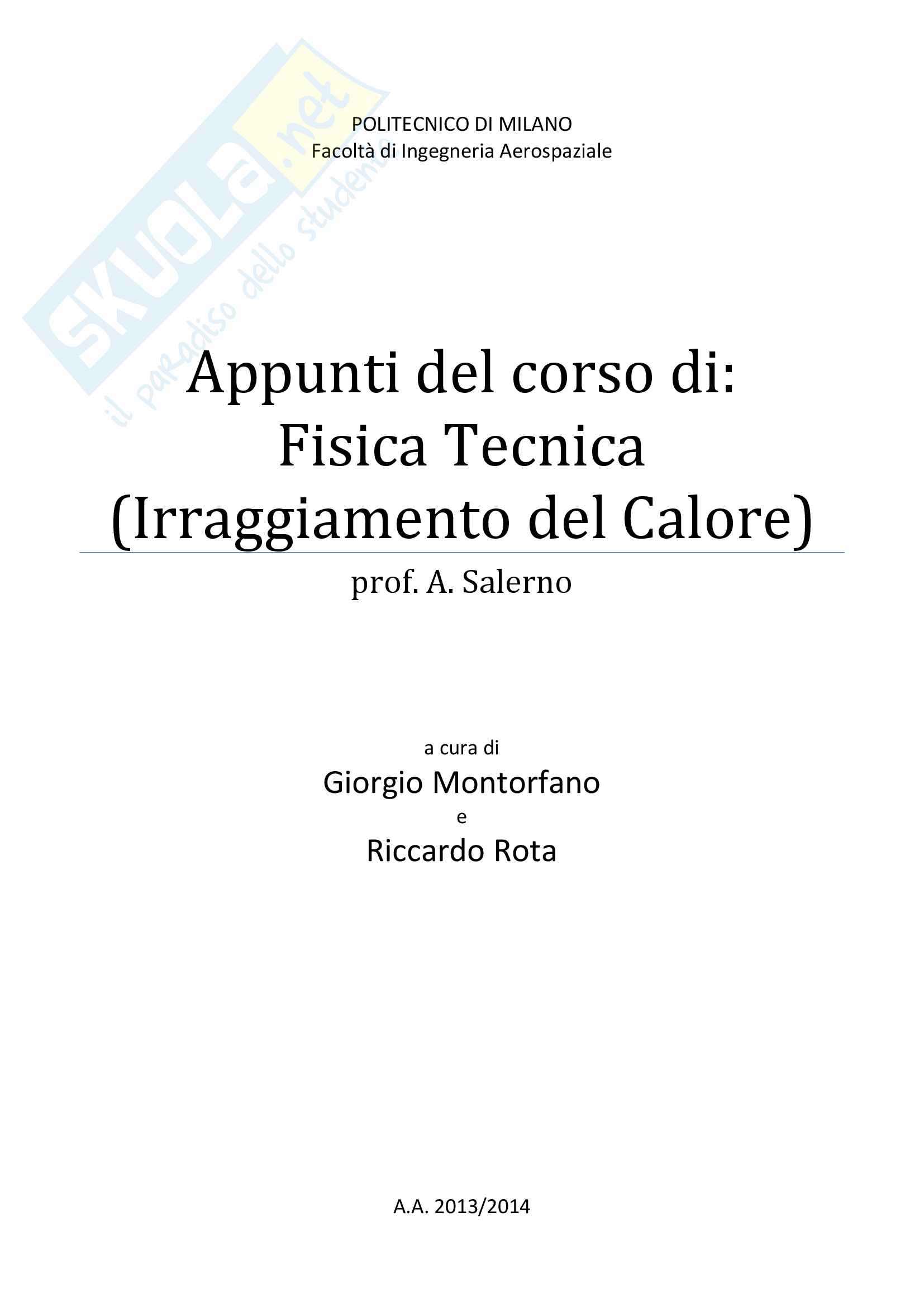 Appunti di Fisica Tecnica (Irraggiamento) Pag. 1