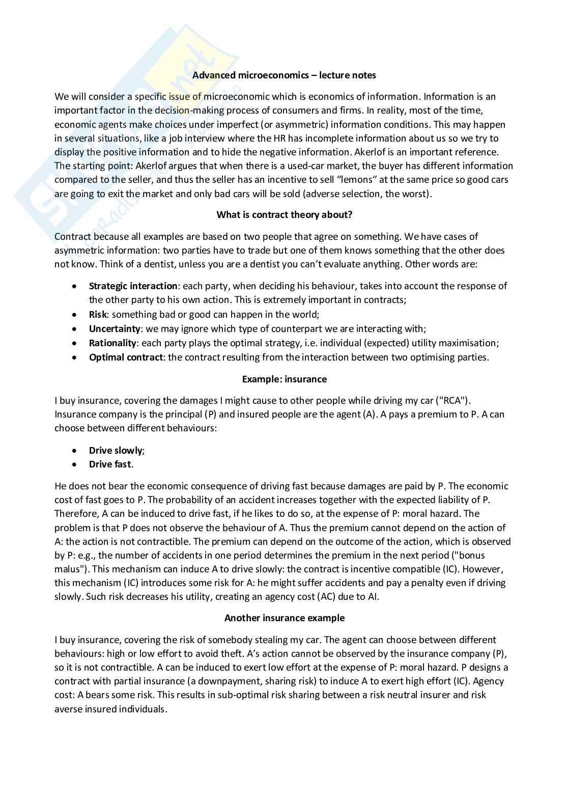 Advanced microeconomics - Appunti completi (ENG) Pag. 1