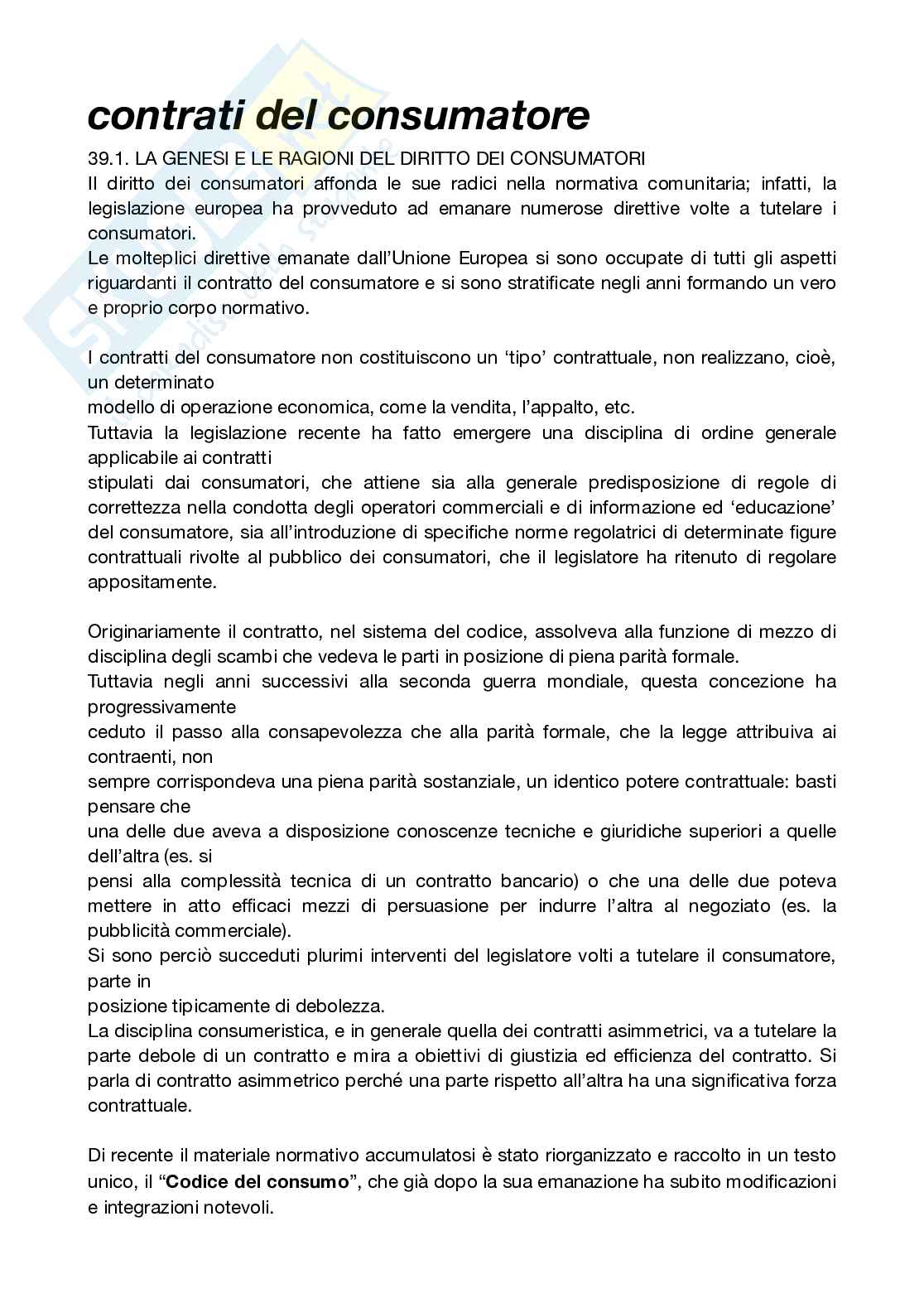 Contratti del consumatore  Pag. 1