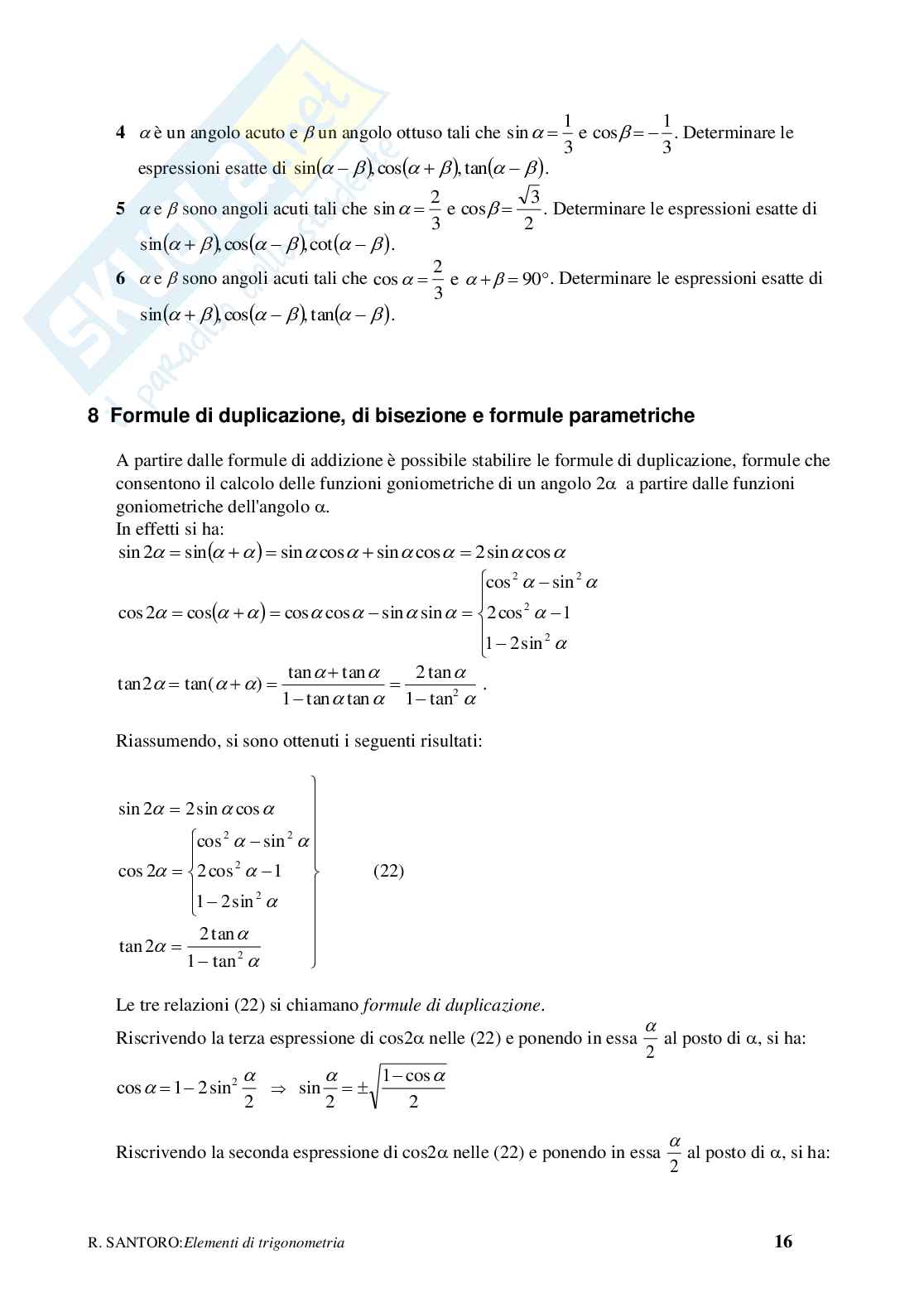 Elementi di trigonometria Pag. 16