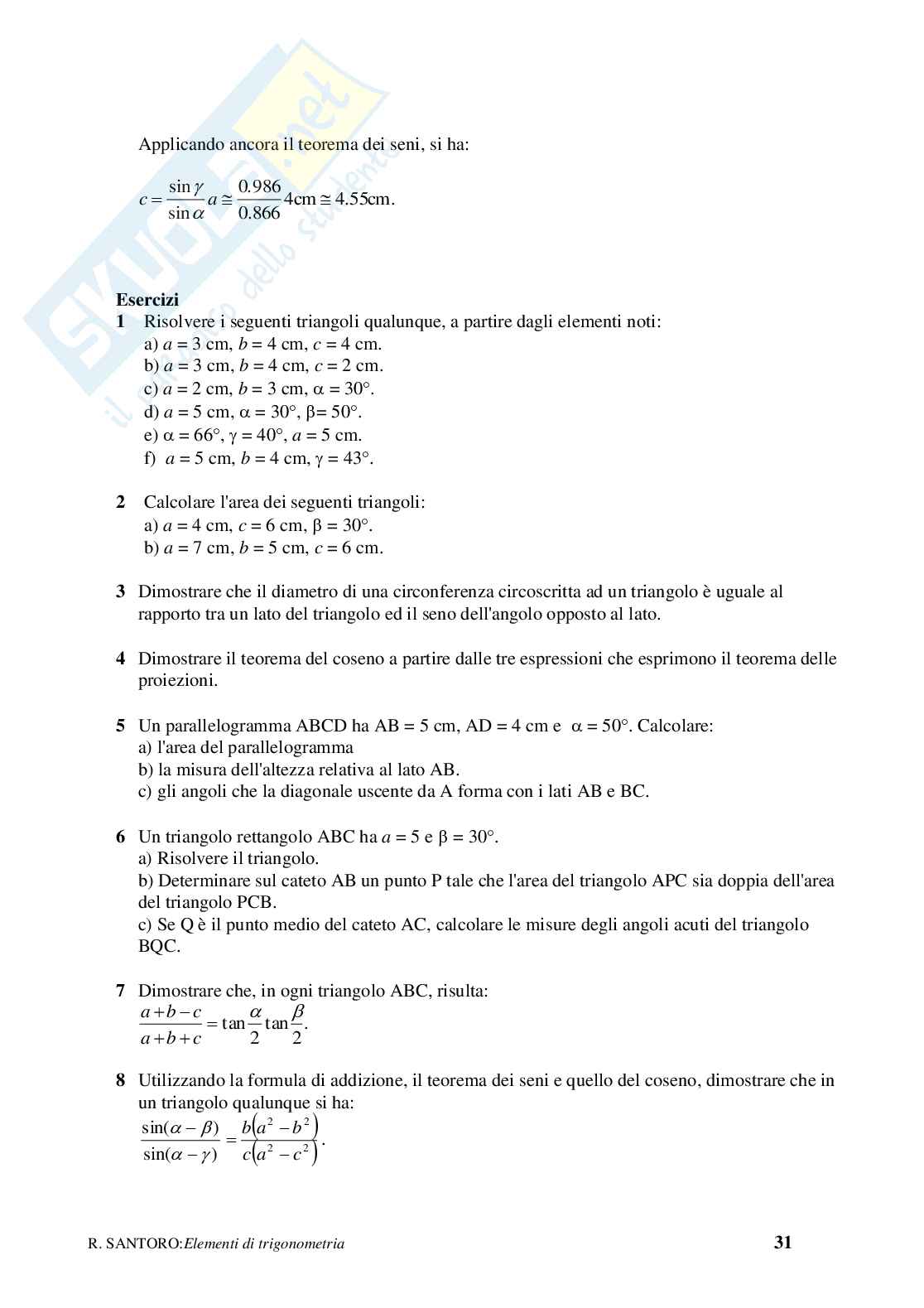 Elementi di trigonometria Pag. 31