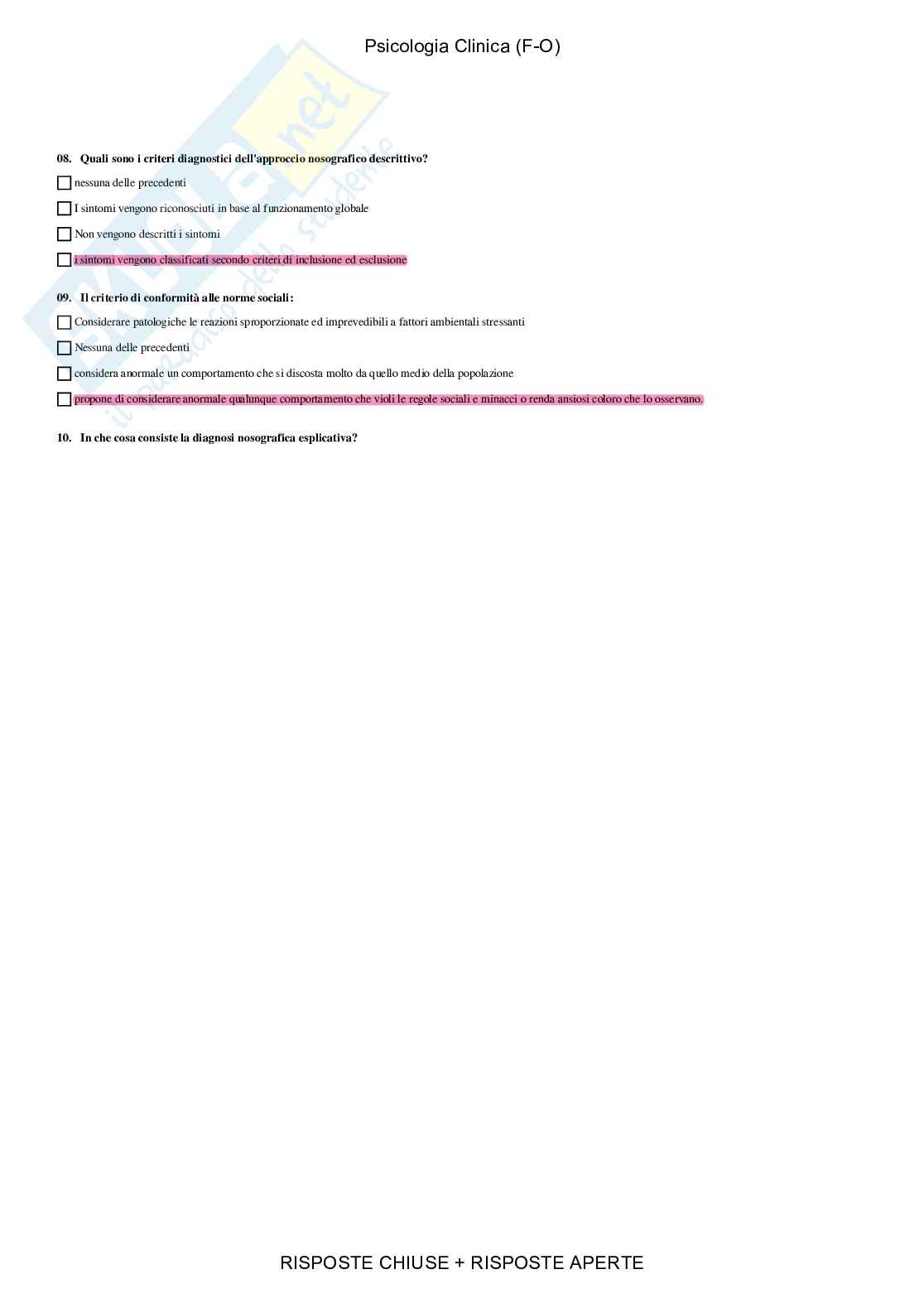 Psicologia Clinica, FO – Paniere compilato Pag. 11